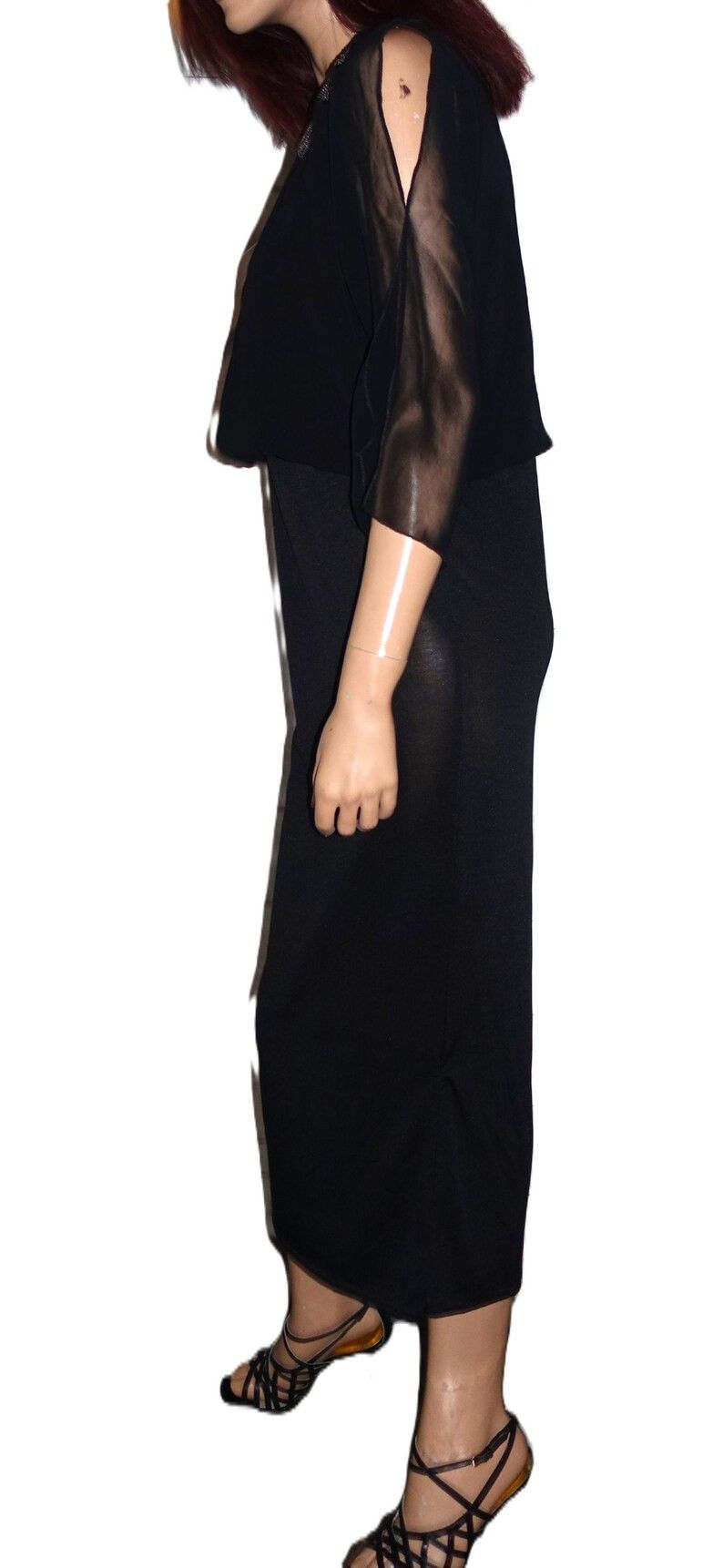 Vintage Vintage Black Sheer Applique Midi Dress L Size L / US 10 / IT 46 - 5 Thumbnail