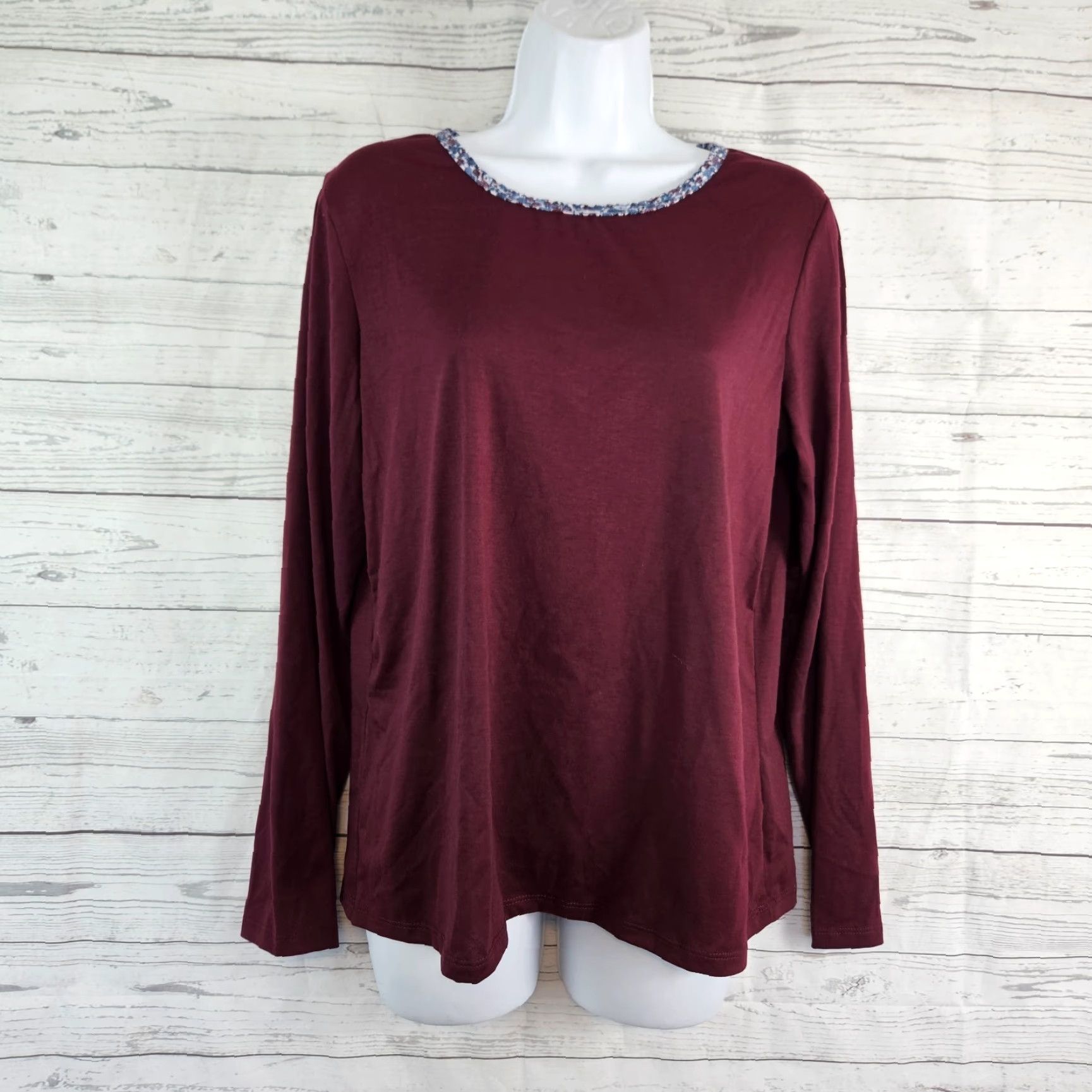 Lands' End Lands' End Womens Pajama Top Burgundy Long Sleeve Round Neck Solid Size M Size M / US 6-8 / IT 42-44 - 2 Thumbnail