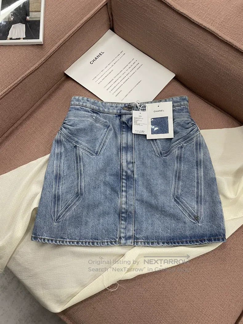 Chanel Chanel 25K bow blue denim skirt short skirt Size 24" / US 00 / IT 34 - 1 Thumbnail