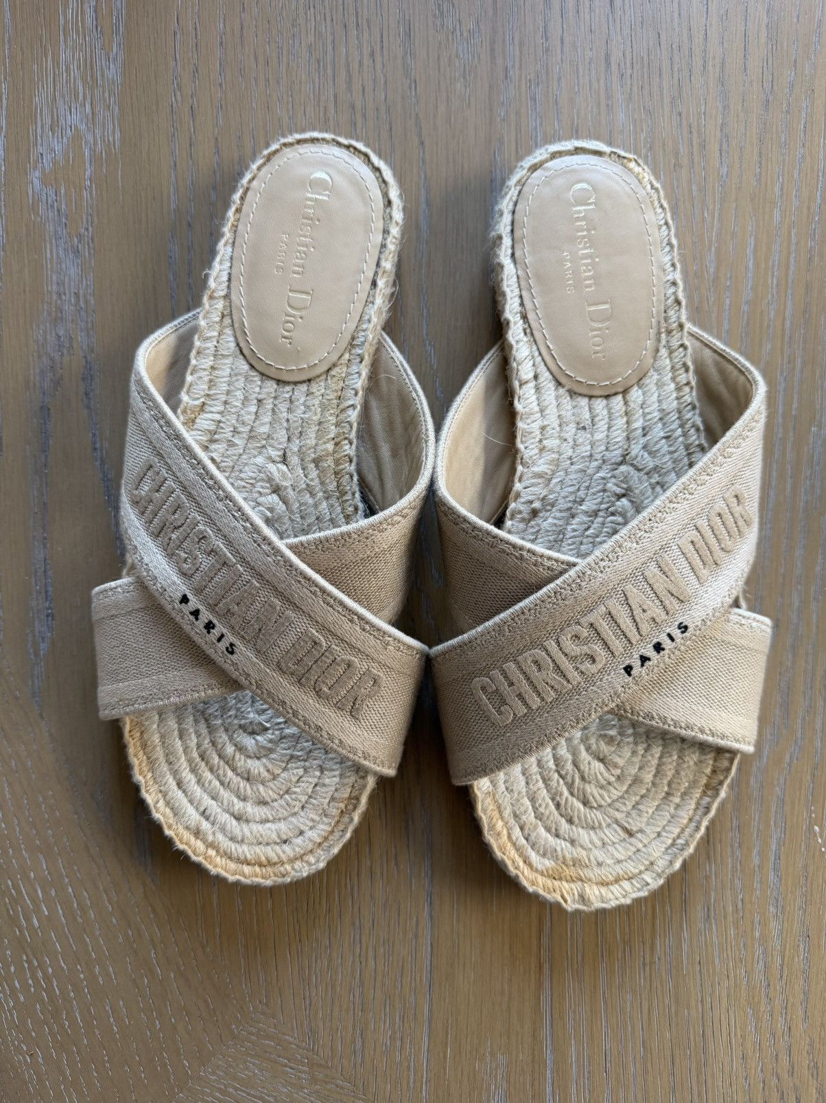 Dior Christian Dior Tan Jute Espadrille Slides Size US 10 / IT 40 - 1 Thumbnail
