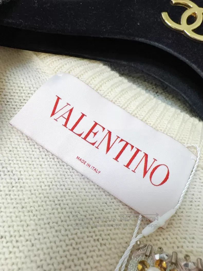 Valentino Valentino Off-white long-sleeved V-neck studded beaded dia Size L / US 10 / IT 46 - 7 Thumbnail
