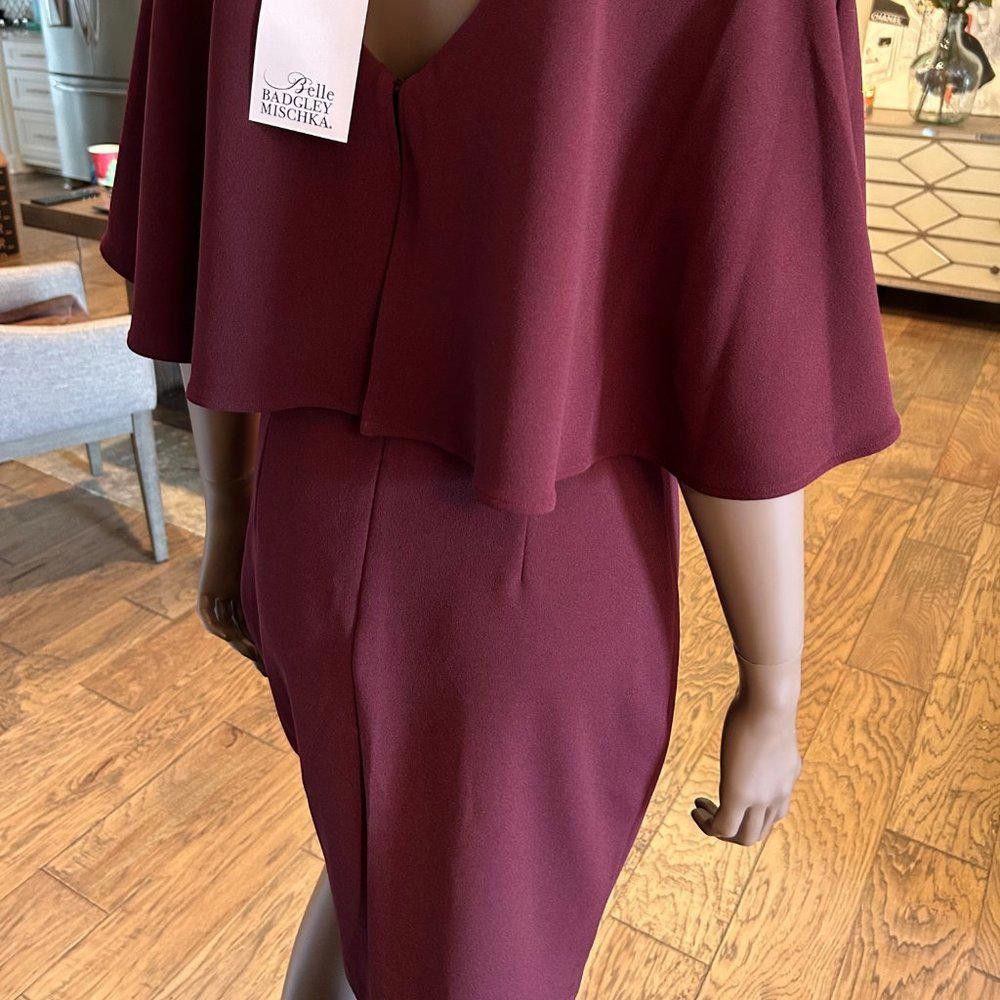Designer Belle Badgley Mischka Plum Cape Deep V Dress Size XS / US 0-2 / IT 36-38 - 8 Thumbnail