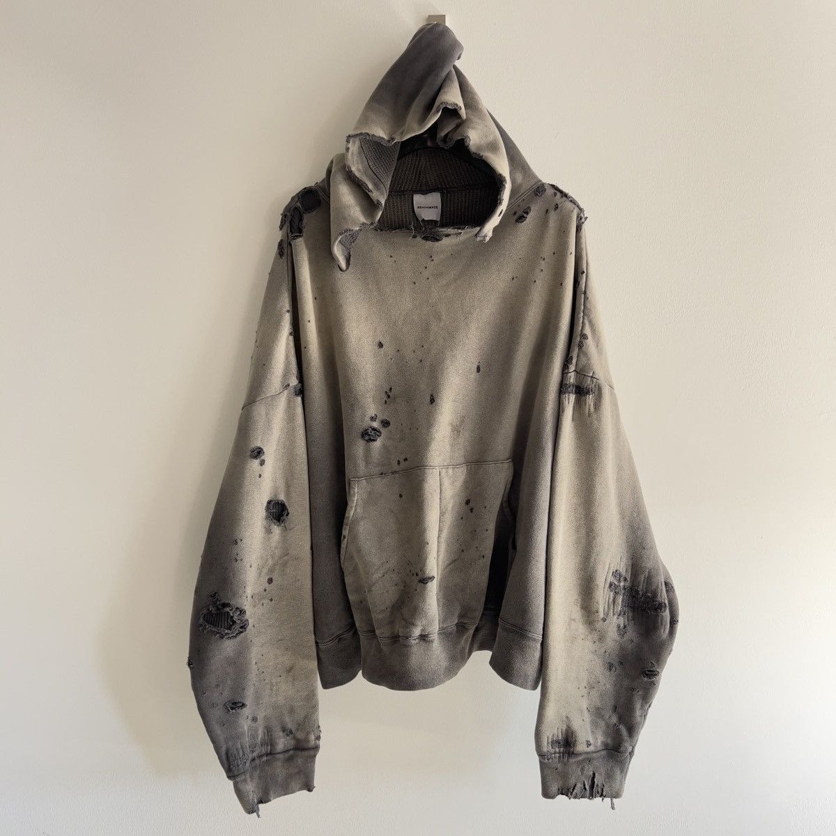 READYMADE Readymade Washed Distressed Thrashed Thermal Lined Hoodie Size US XL / EU 56 / 4 - 4 Thumbnail