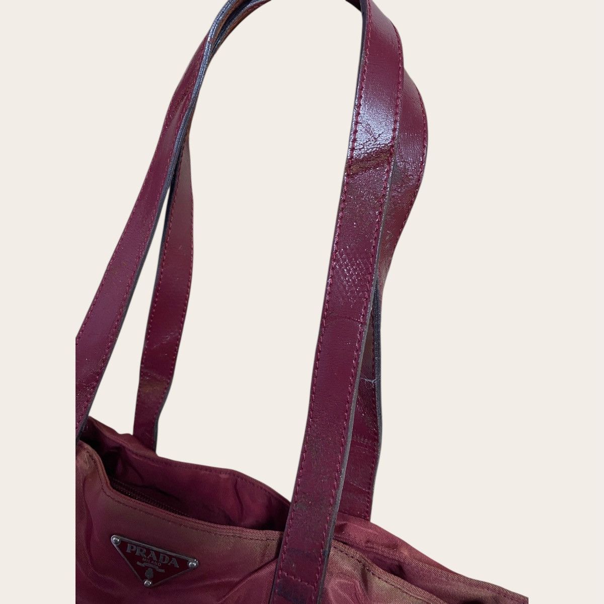 Prada Prada Burgundy Nylon Tote Bag | Leather Handles Size ONE SIZE - 25 Thumbnail