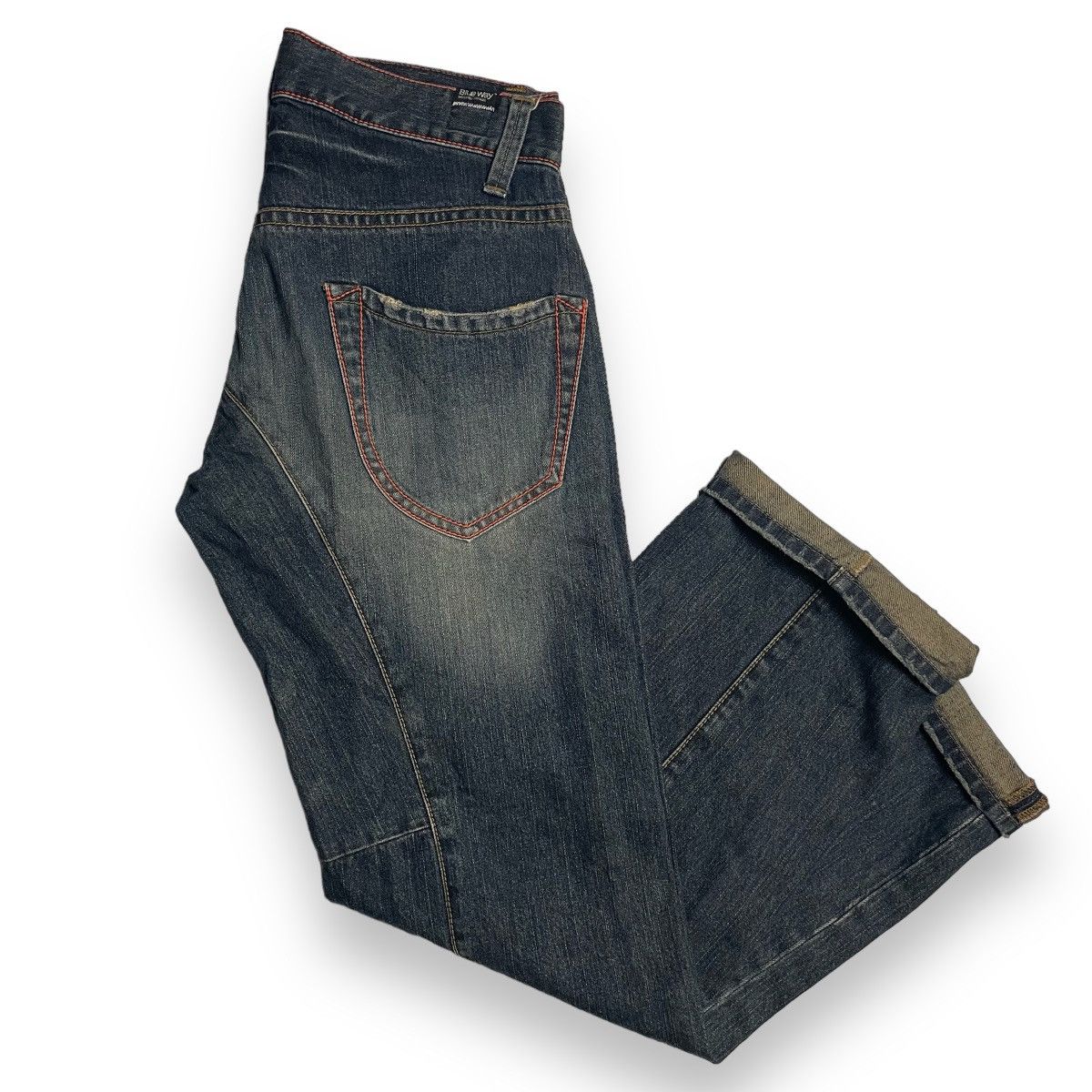 Blue Blue Japan 🇯🇵 VINTAGE BLUE WAY WASHED DENIM PANTS Size US 33 - 18 Thumbnail