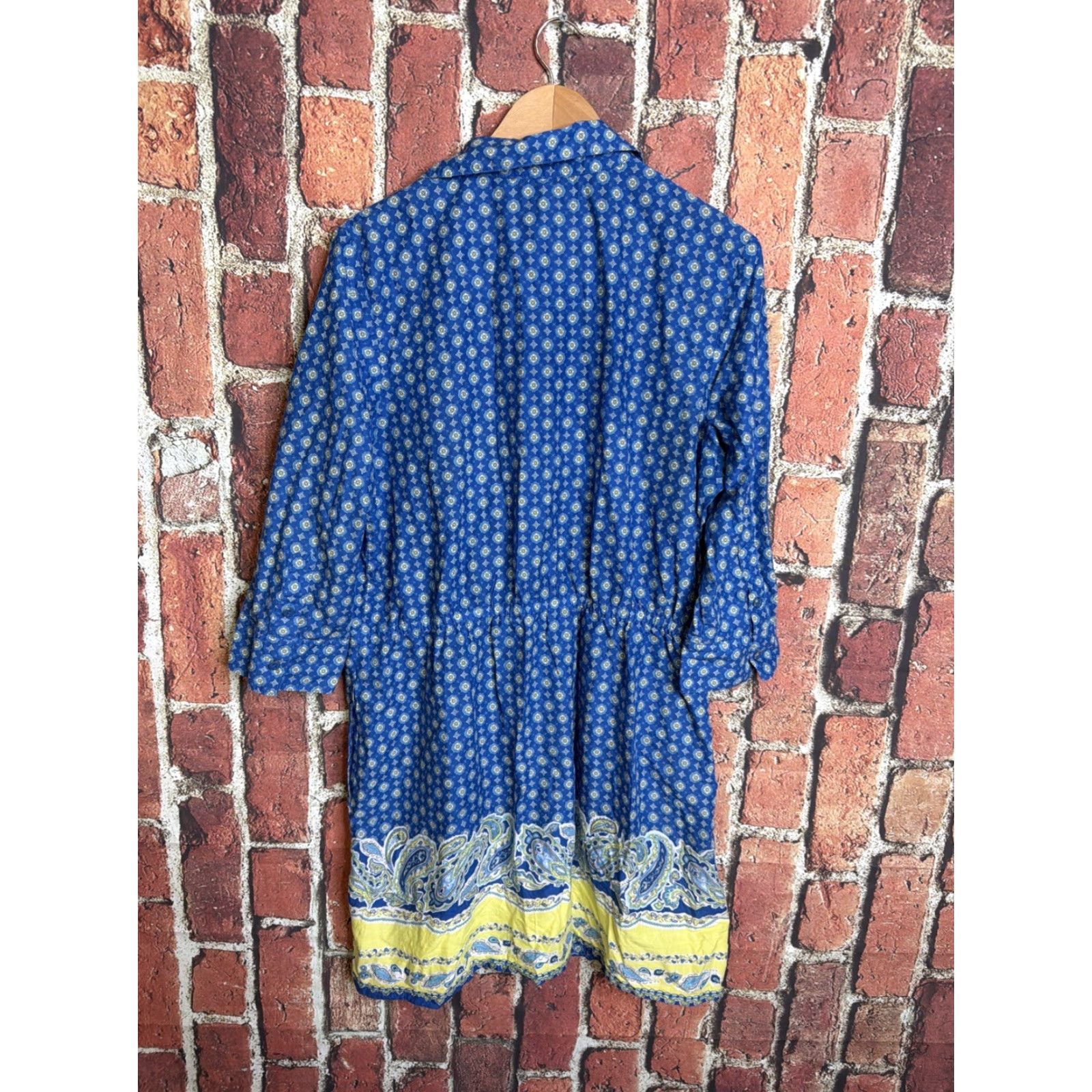 Lands' End Lands End Shirt Dress Womens L Blue 100% Cotton Paisley Button-Down Pockets Regular 3/4 Sleeve Knee Length Collared Casual, Travel, Workwear Womens Size L / US 10 / IT 46 - 3 Thumbnail