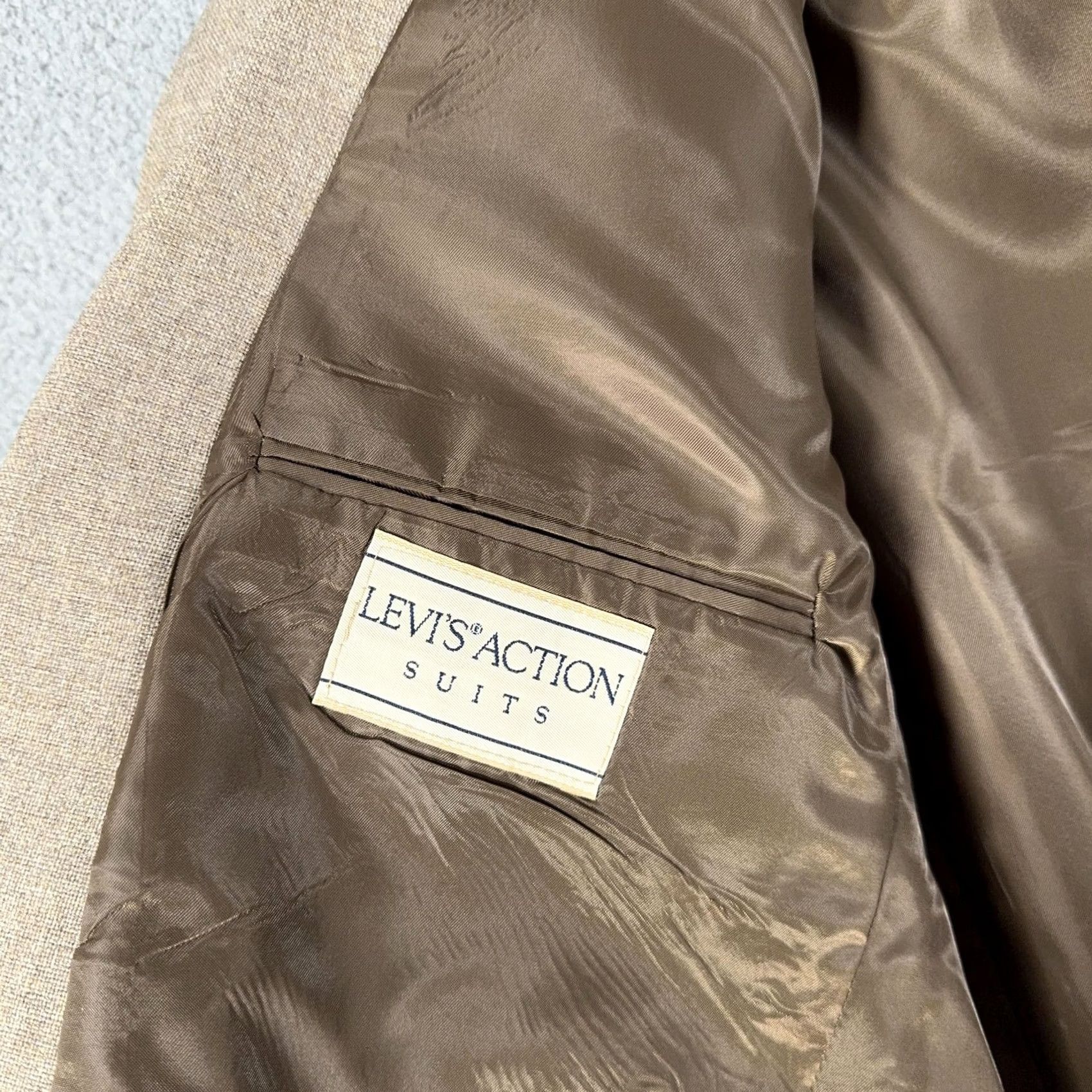 Levi's VINTAGE Levis Suit Mens 44 36W Beige Poly Tweed 2 Piece Sta Prest 80s Size 44R - 6 Thumbnail