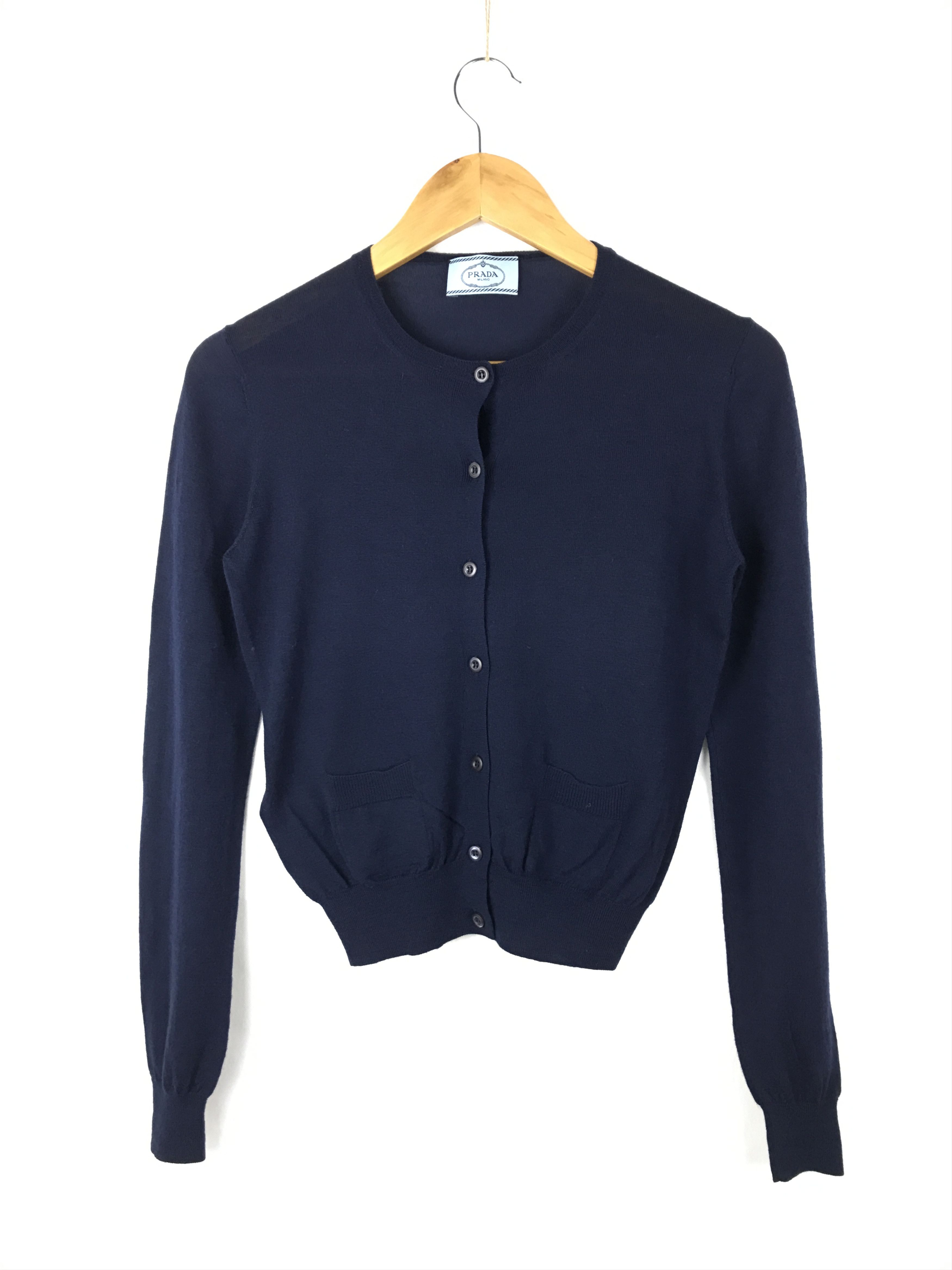 Prada PRADA Crew Neck Knit Cardigan Size 38 M Equivalent Navy Size S / US 4 / IT 40 - 1 Thumbnail