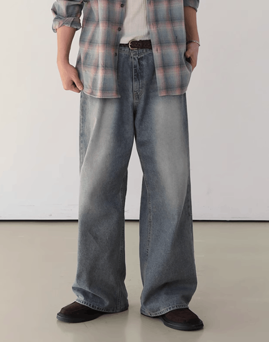Japanese Brand × Jean Distressed washed men's trendy straight jeans Size US 32 / EU 48 - 2 Thumbnail