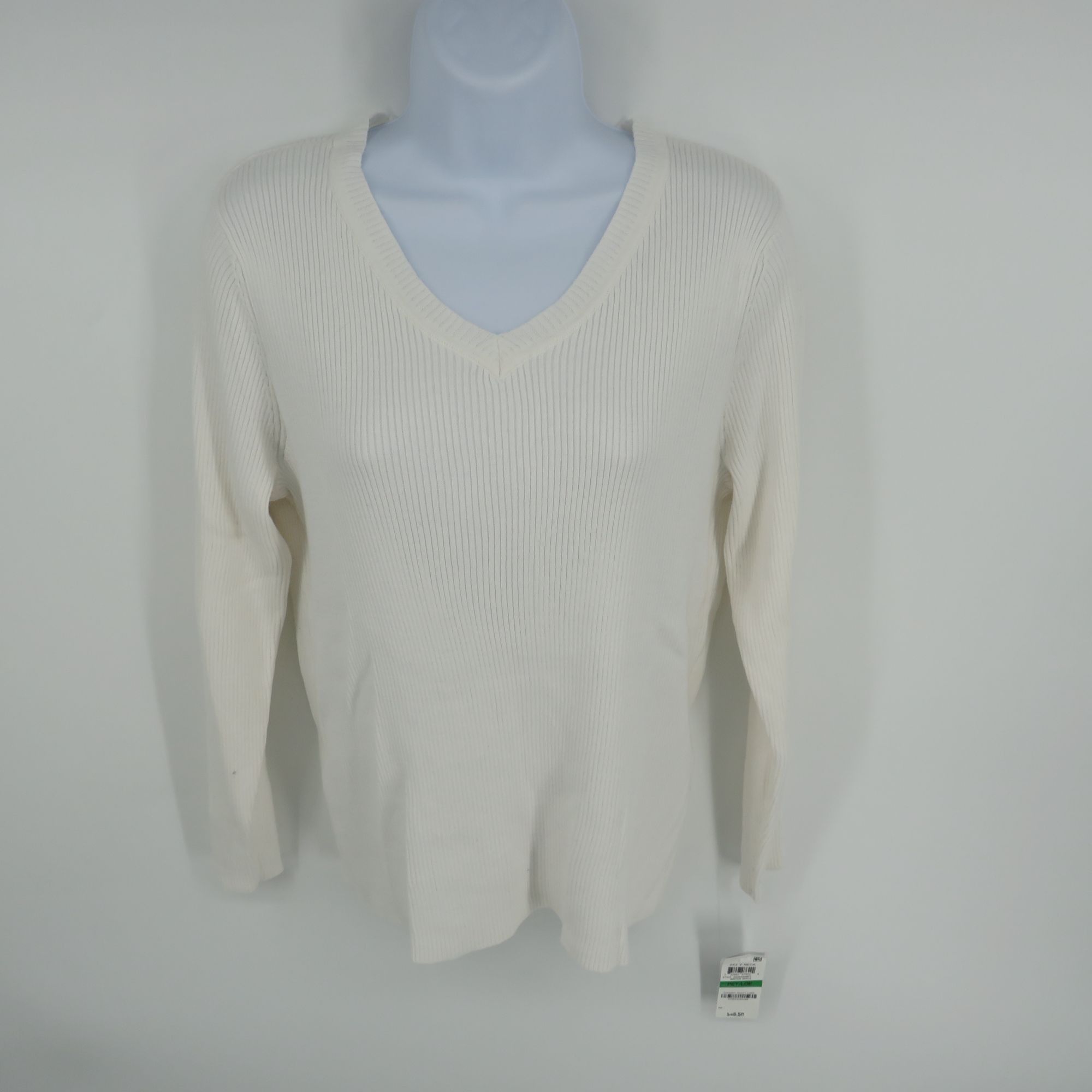 Other Karen Scott Womens PL White V-Neck Ribbed Sweater Long Sleev Size L / US 10 / IT 46 - 1 Thumbnail