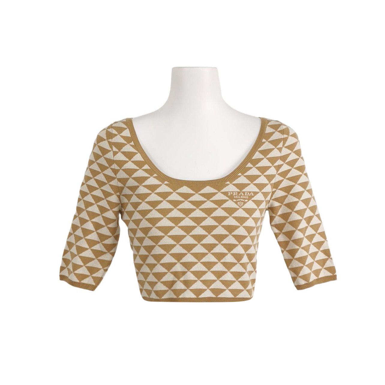 Prada Prada Color Block Knit Top in Beige 0089 Size XS / US 0-2 / IT 36-38 - 1 Thumbnail