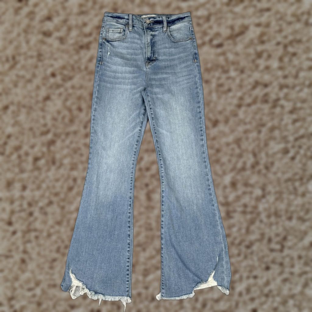 Vintage Hidden Jeans Womens 26 Blue Light Wash High Rise Flared 5-Pocket Distressed Stretch Denim 28in Inseam 90s Grunge City Vintage No Size 26" / US 2 / IT 38 - 1 Thumbnail