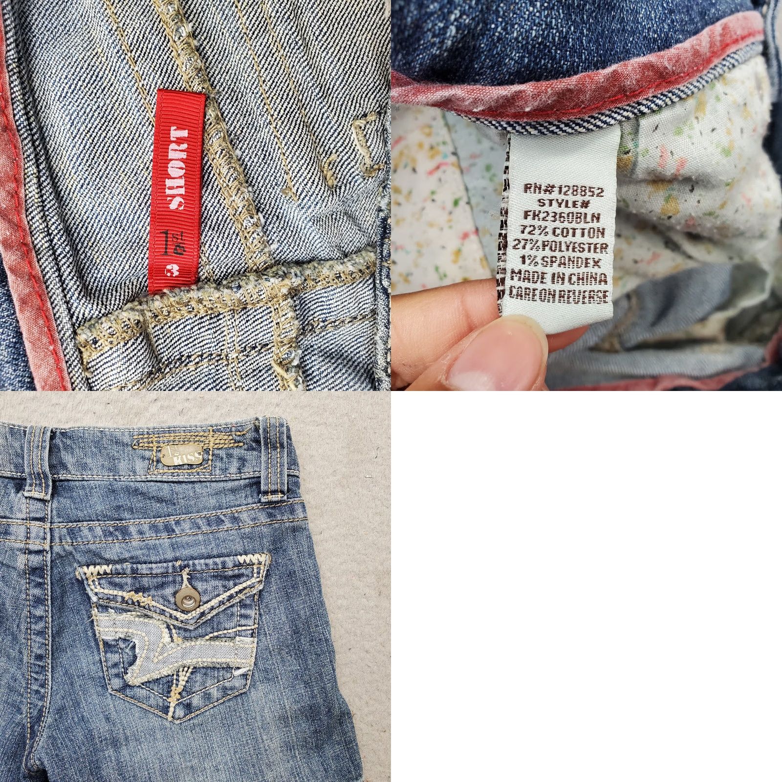 Vintage 1st Kiss Chino Shorts Womens 3 Blue Denim Distressed Regular Fit 5-Pocket Design. Size 26" / US 2 / IT 38 - 8 Thumbnail