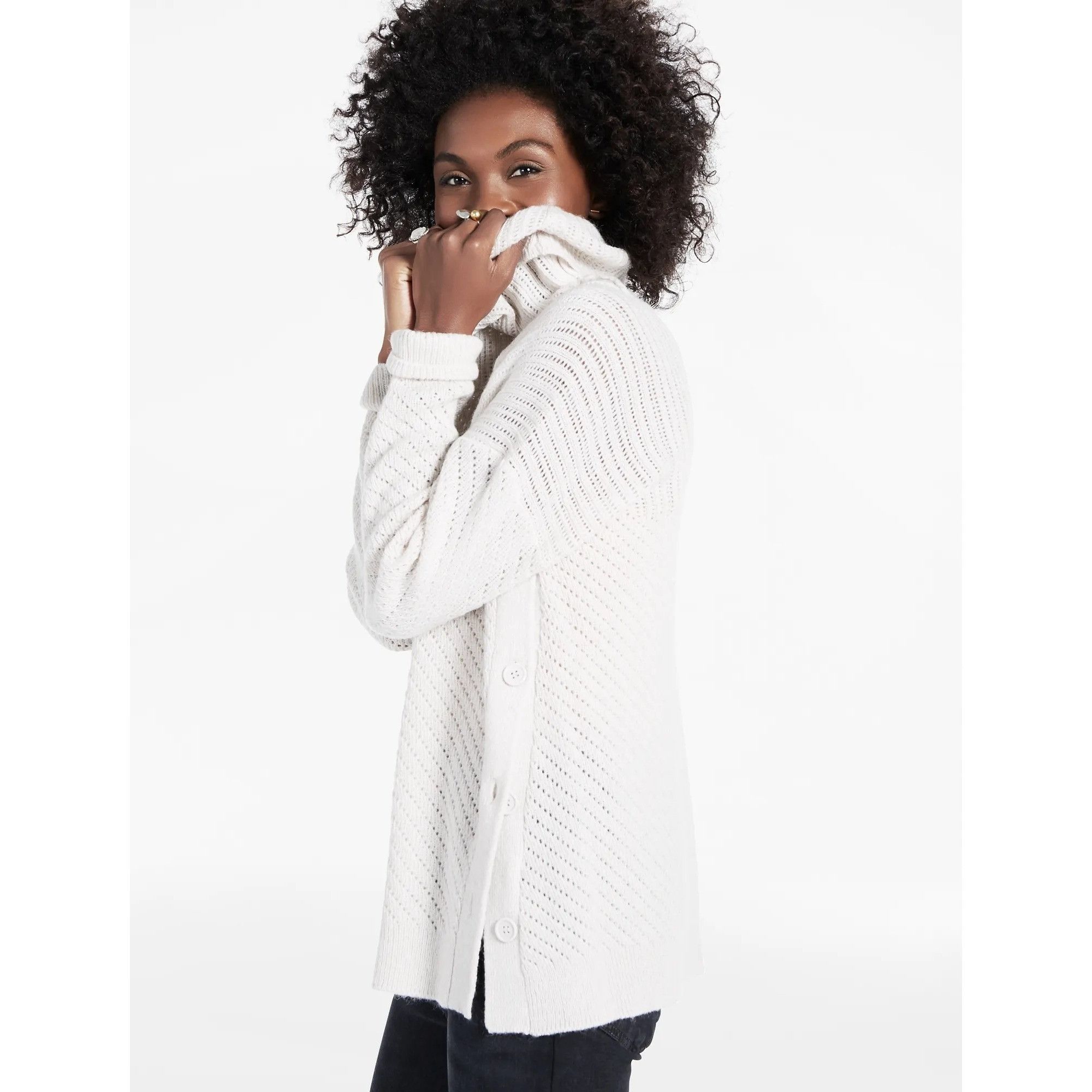 Lucky Brand Lucky Brand Alyssa Cowl Neck Sweater With Side Buttons Size S / US 4 / IT 40 - 3 Thumbnail