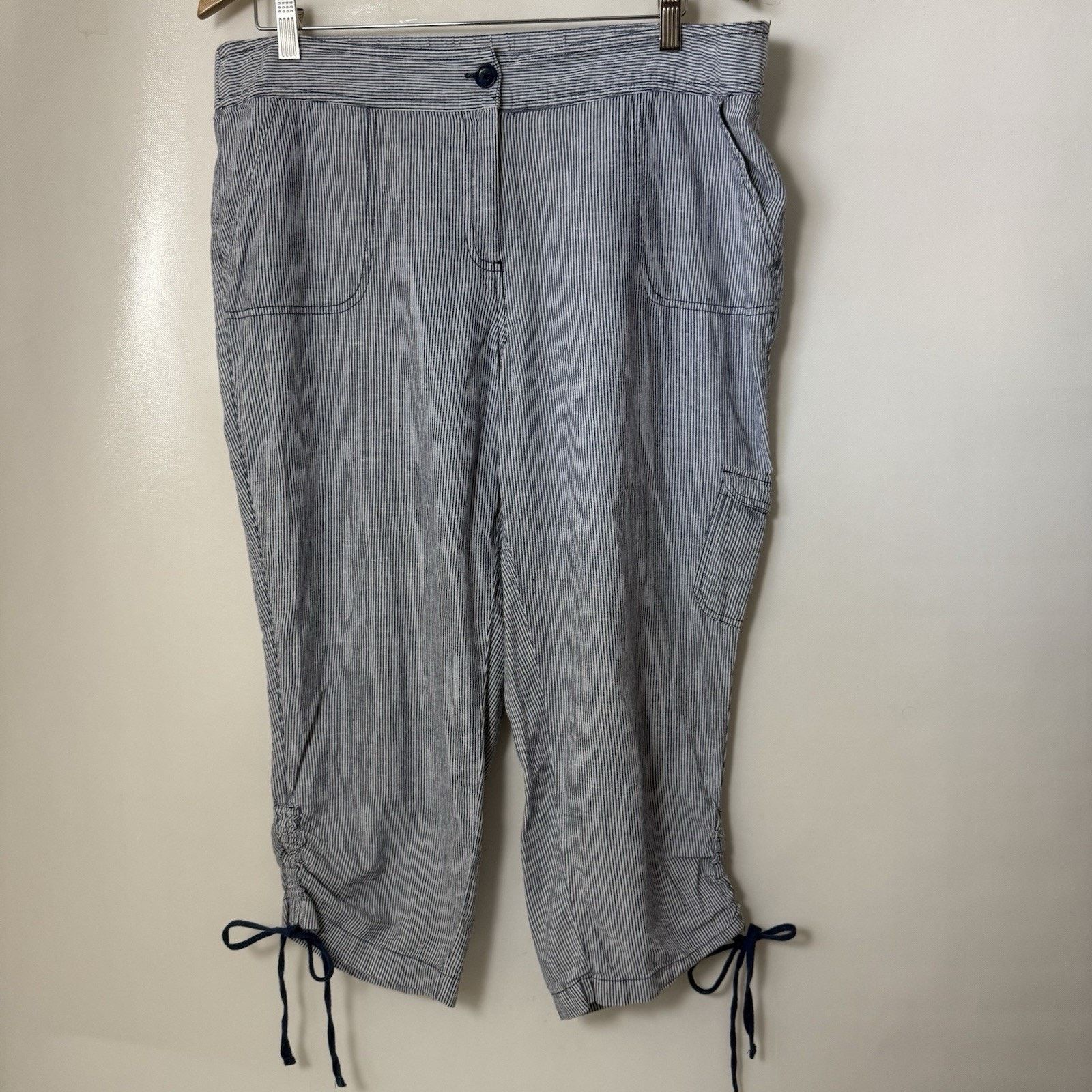 Other Rafaella Linen Pants Blue Striped Ruched Nautical Beach Size 36" / US 14 / IT 50 - 1 Thumbnail