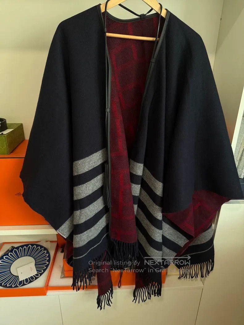 Hermes Hermes Quadrille cloak, double-sided double-color fringed Size ONE SIZE - 3 Thumbnail
