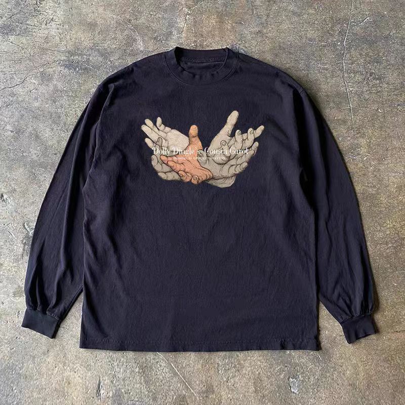 Vintage Black casual retro hand print long-sleeved t-shirt Size US M / EU 48-50 / 2 - 1 Thumbnail