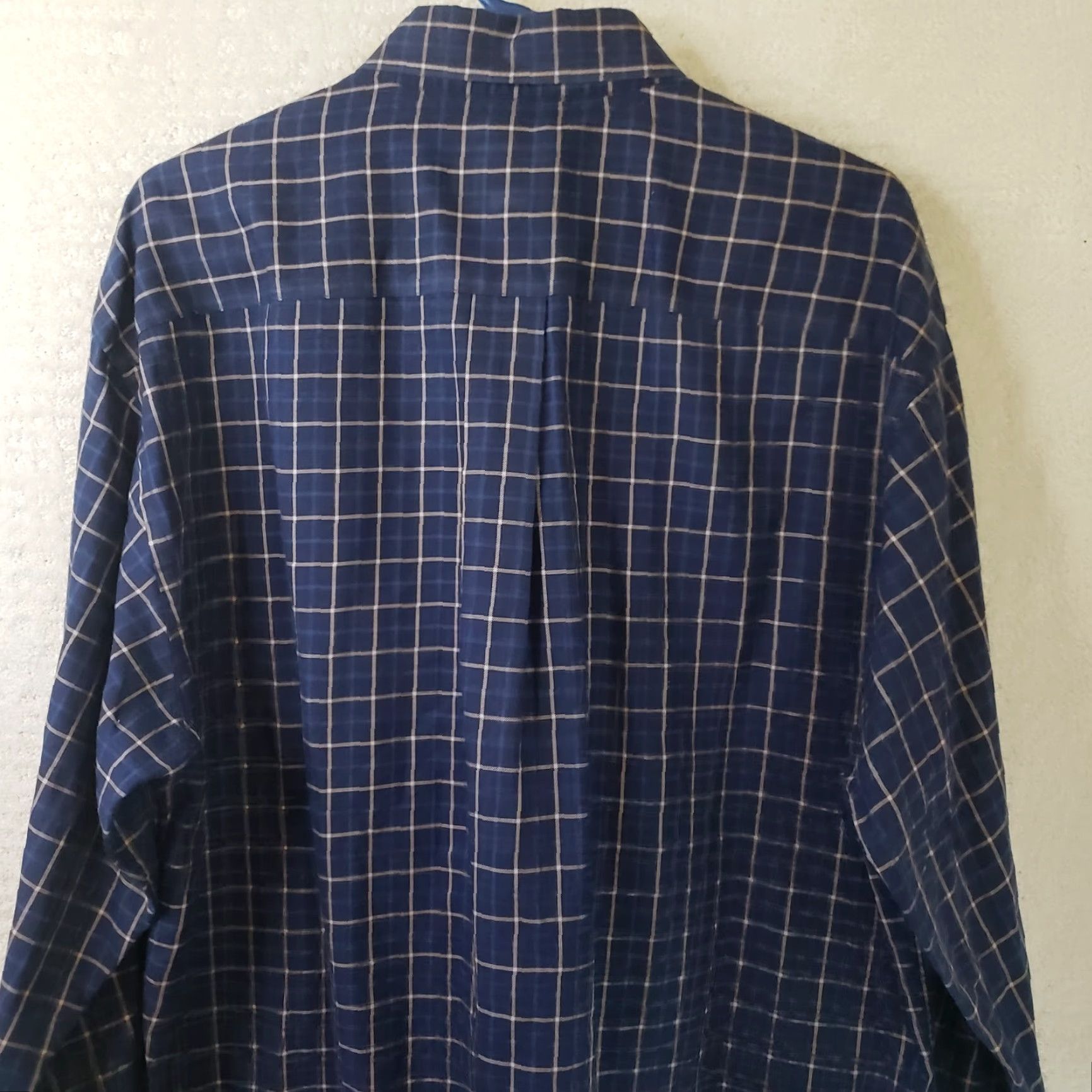 Jos. A. Bank Jos. A. Bank Executive Edition Mens L Button-Down Dress Shirt Plaid Blue Yellow 100% Cotton Convertible Cuff Long Sleeve Regular Fit Size 42R - 6 Thumbnail