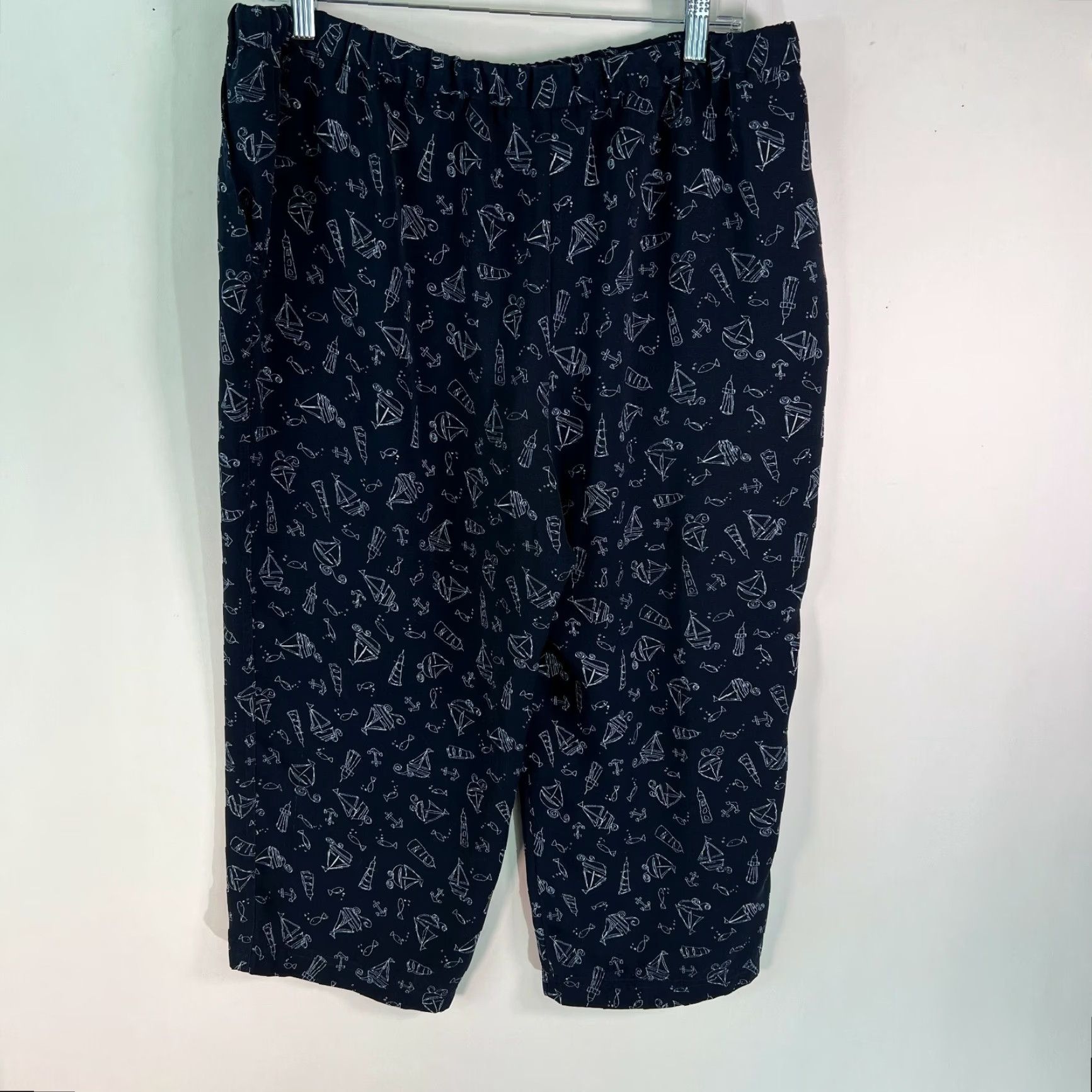 Vintage Christopher & Banks Womens Capri Pants Blue Elastic Waist Cropped Size Large - Regular Inseam 20 in Pant Size 36" / US 14 / IT 50 - 2 Thumbnail