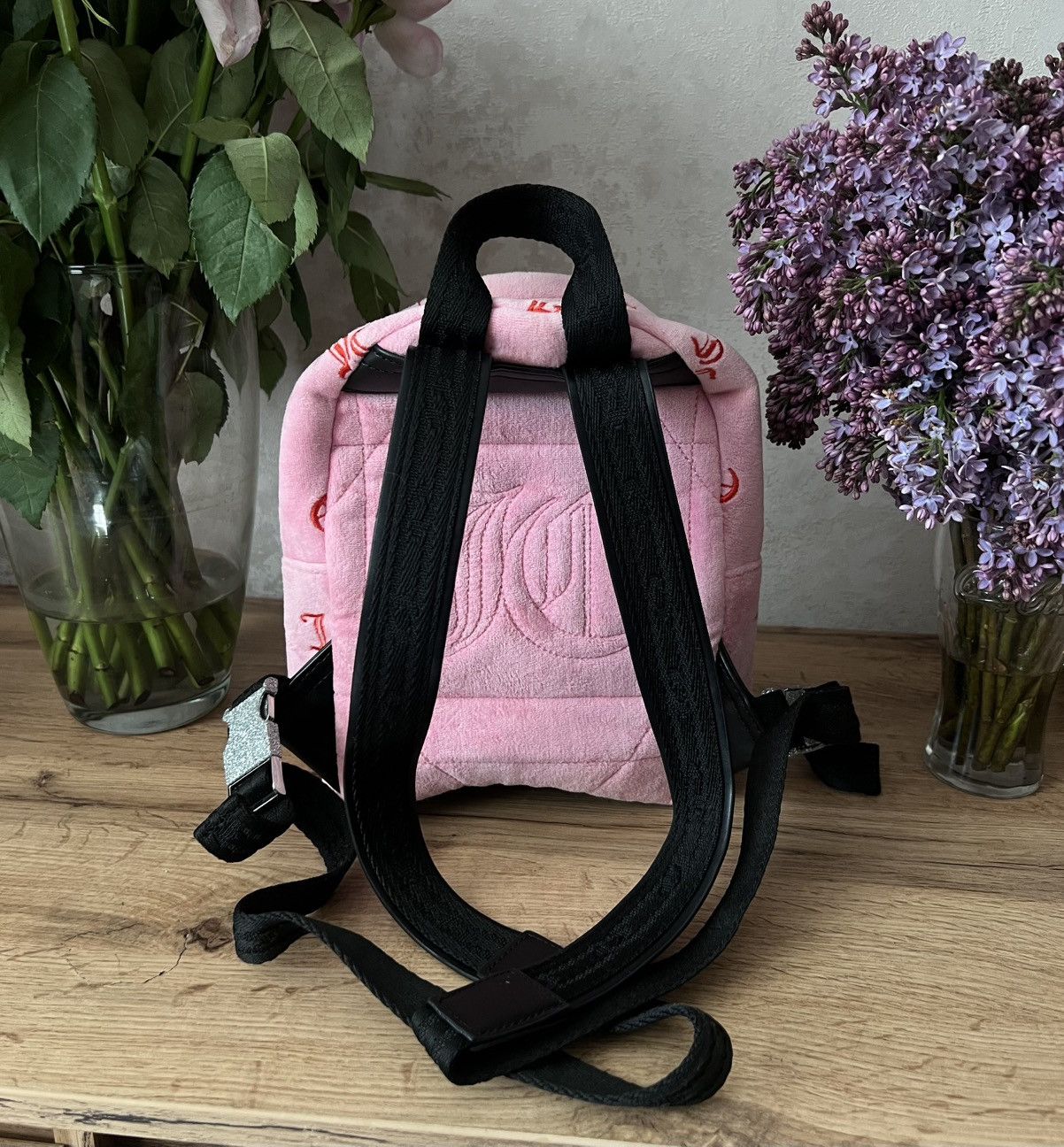 Juicy Couture Juicy Couture Monogram Pink Velour Backpack Size ONE SIZE - 2 Thumbnail