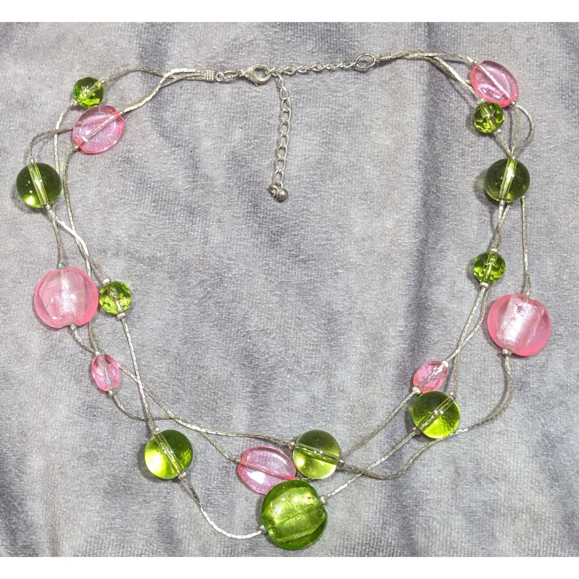 Other Whimsical Pink And Green Glass Layered Station Necklace Size ONE SIZE - 6 Thumbnail