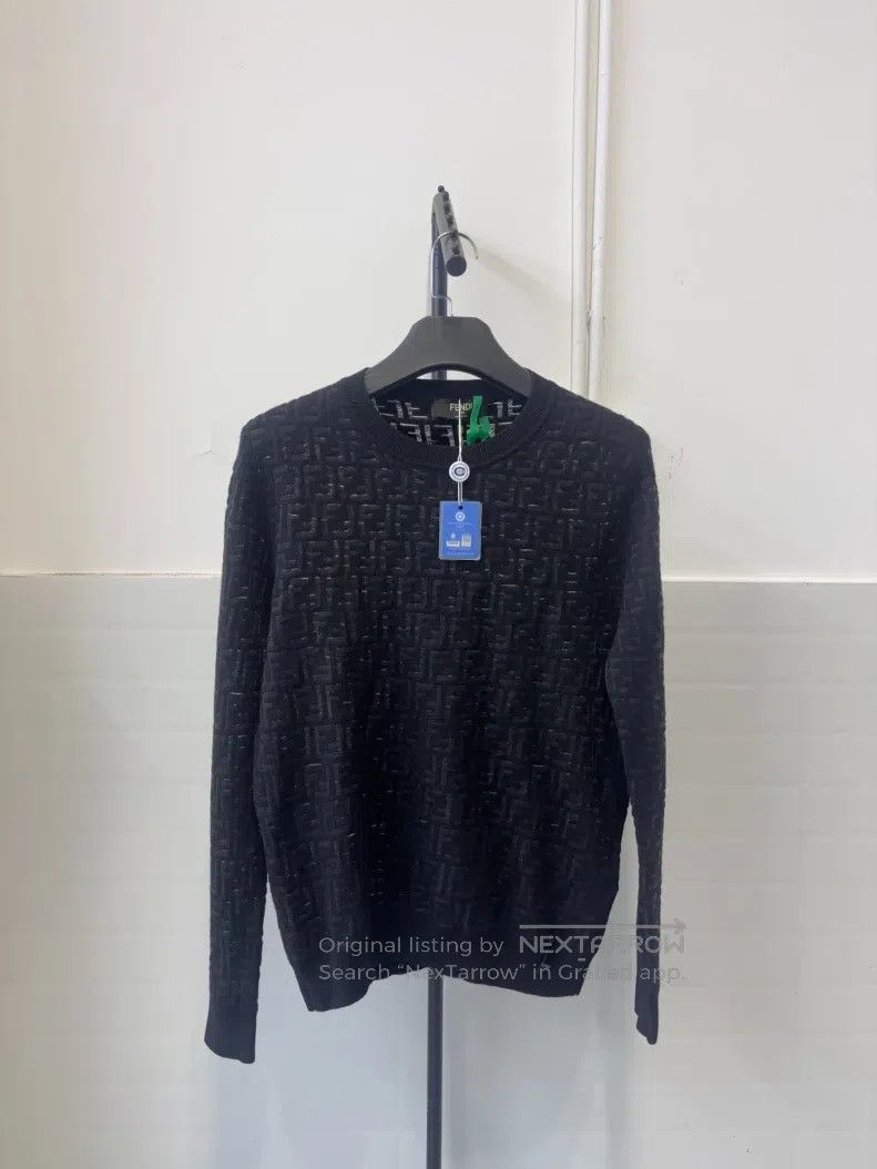 Fendi Fendi FF Pattern Round Neck Knit Woolen Sweater - Black Size US L / EU 52-54 / 3 - 1 Thumbnail
