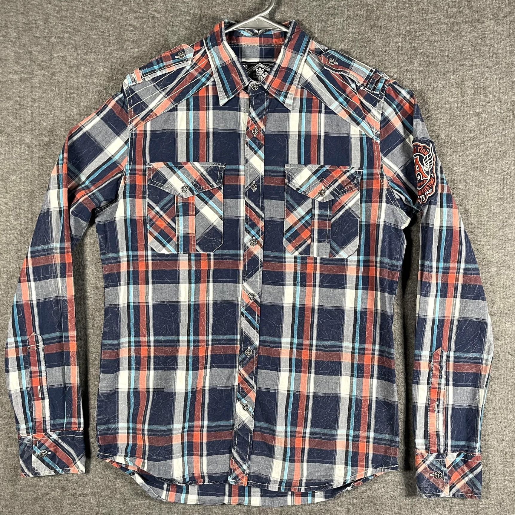 Affliction Affliction Shirt Mens M Blue Plaid Long Sleeve Western Biker Patch Casual Size US M / EU 48-50 / 2 - 2 Thumbnail