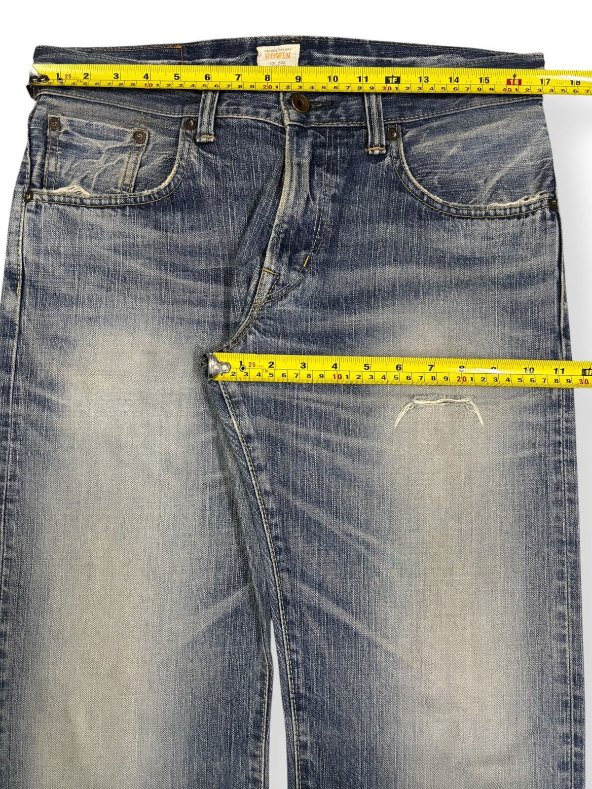 Edwin Vintage Edwin 505ZX Selvedge Blue Wash Distressed Jeans Size US 34 / EU 50 - 16 Thumbnail
