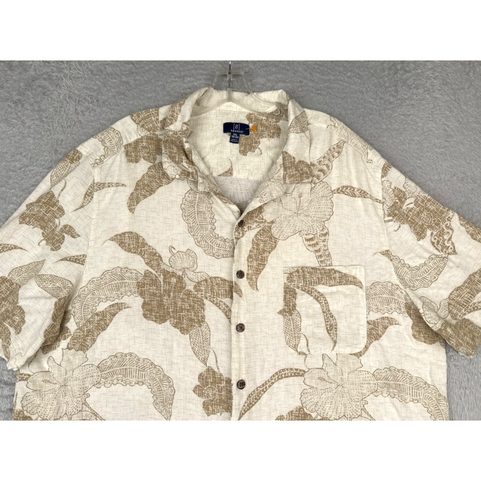 George George Shirt Men 2XL Beige White Floral Palm Leaf Hawaiian 100% Rayon Pocket Button-Up Floral Mens Size US XXL / EU 58 / 5 - 4 Thumbnail