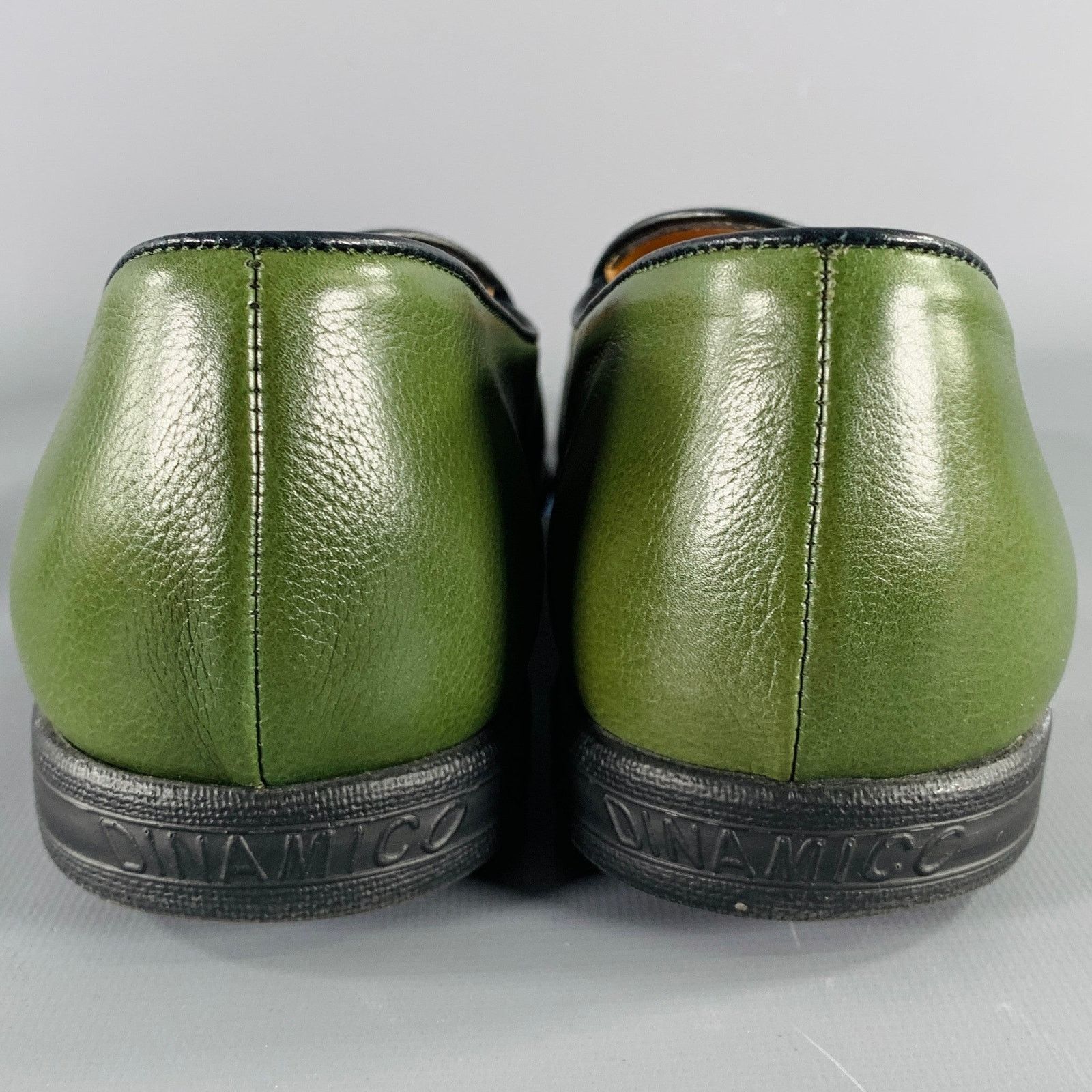 Testoni 8 Green Black Contrast Stitch Leather Slip On Loafers Size US 8 / EU 41 - 3 Thumbnail