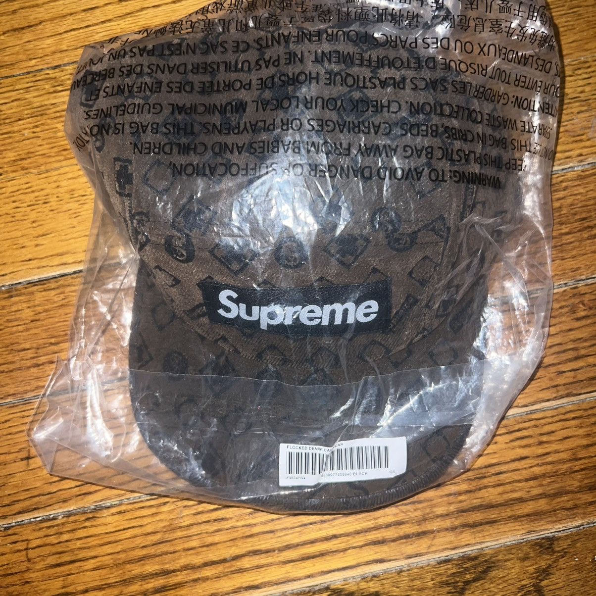 Supreme Supreme Flocked Denim Camp Cap Hat black brown Size:One Size Size ONE SIZE - 3 Thumbnail