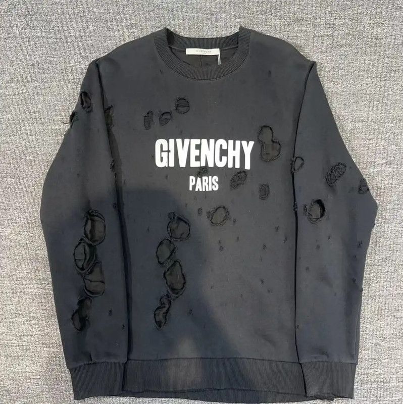 Givenchy Givenchy Black Cotton Blend Distressed Sweatshirt 0089 Size US S / EU 44-46 / 1 - 1 Thumbnail