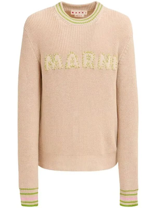 Marni oc11z0525 Logo-Embroidery Cotton Jumper in Beige Size US L / EU 52-54 / 3 - 1 Thumbnail