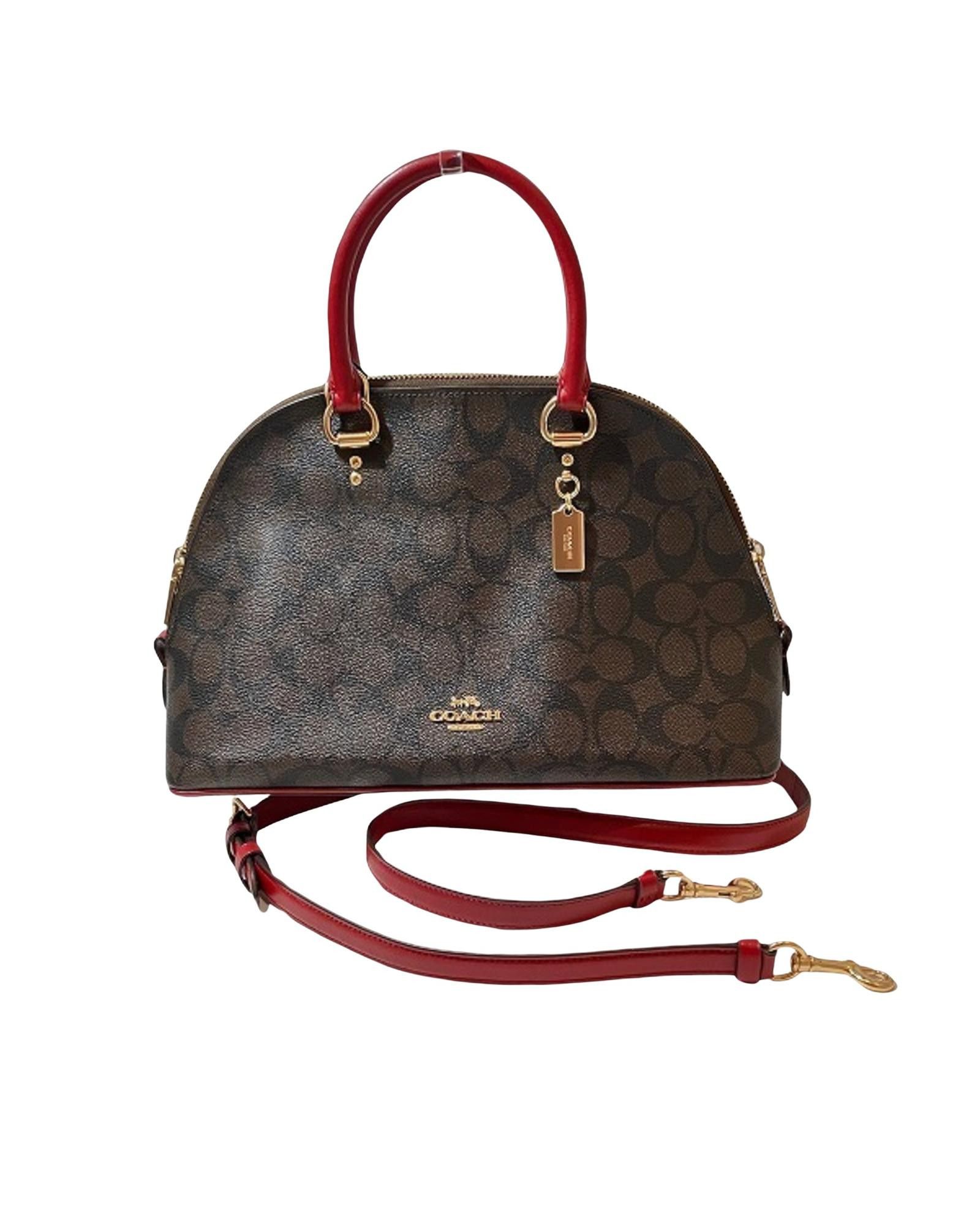 image of Coach Brown Leather Signature Handbag With Shoulder Strap, Women's