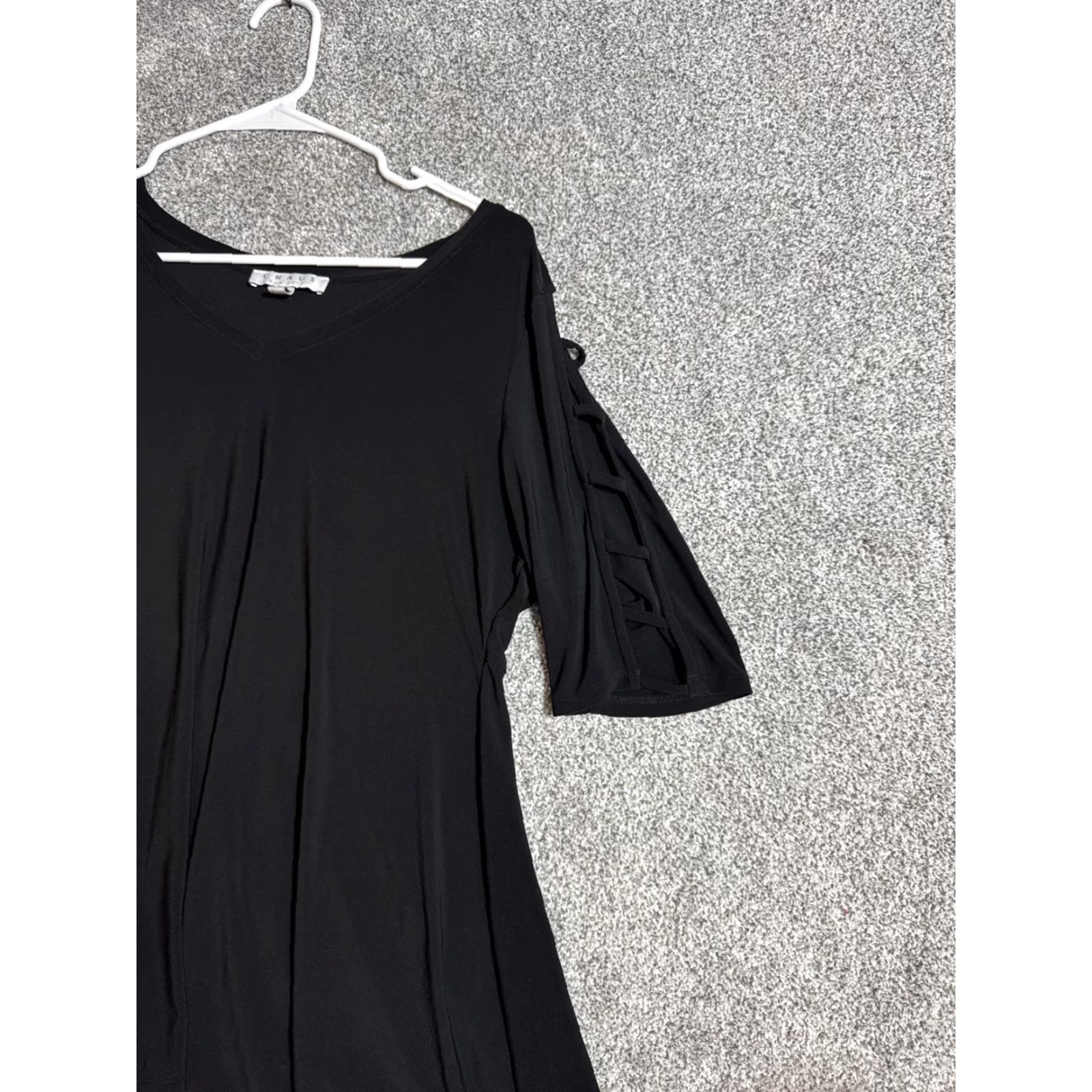 Vintage Chaus Tunic Top Blouse Womens Large L Black Short Sleeve Scoop Neck Pullover Casual, Travel All Seasons Easy Care Stretch Size L / US 10 / IT 46 - 2 Thumbnail