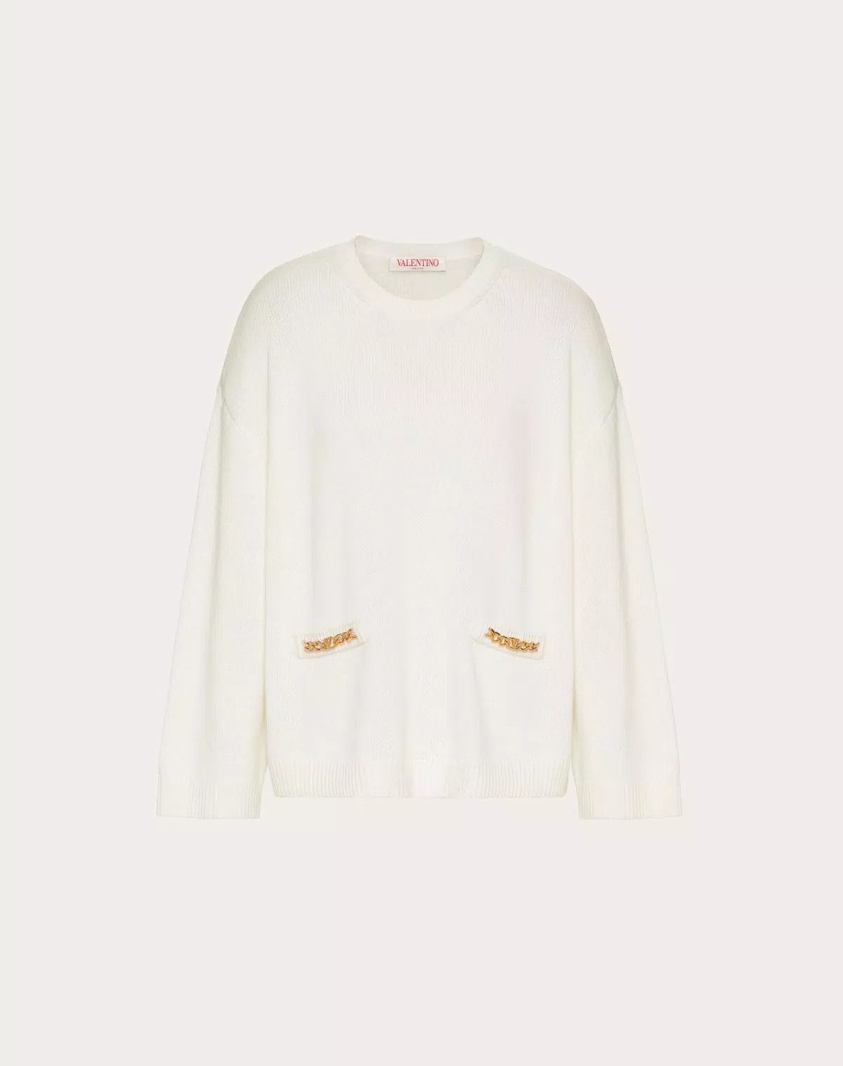 Valentino o1s1wg110426 Vlogo Chain Cashmere Jumper in Ivory Size XS / US 0-2 / IT 36-38 - 1 Thumbnail