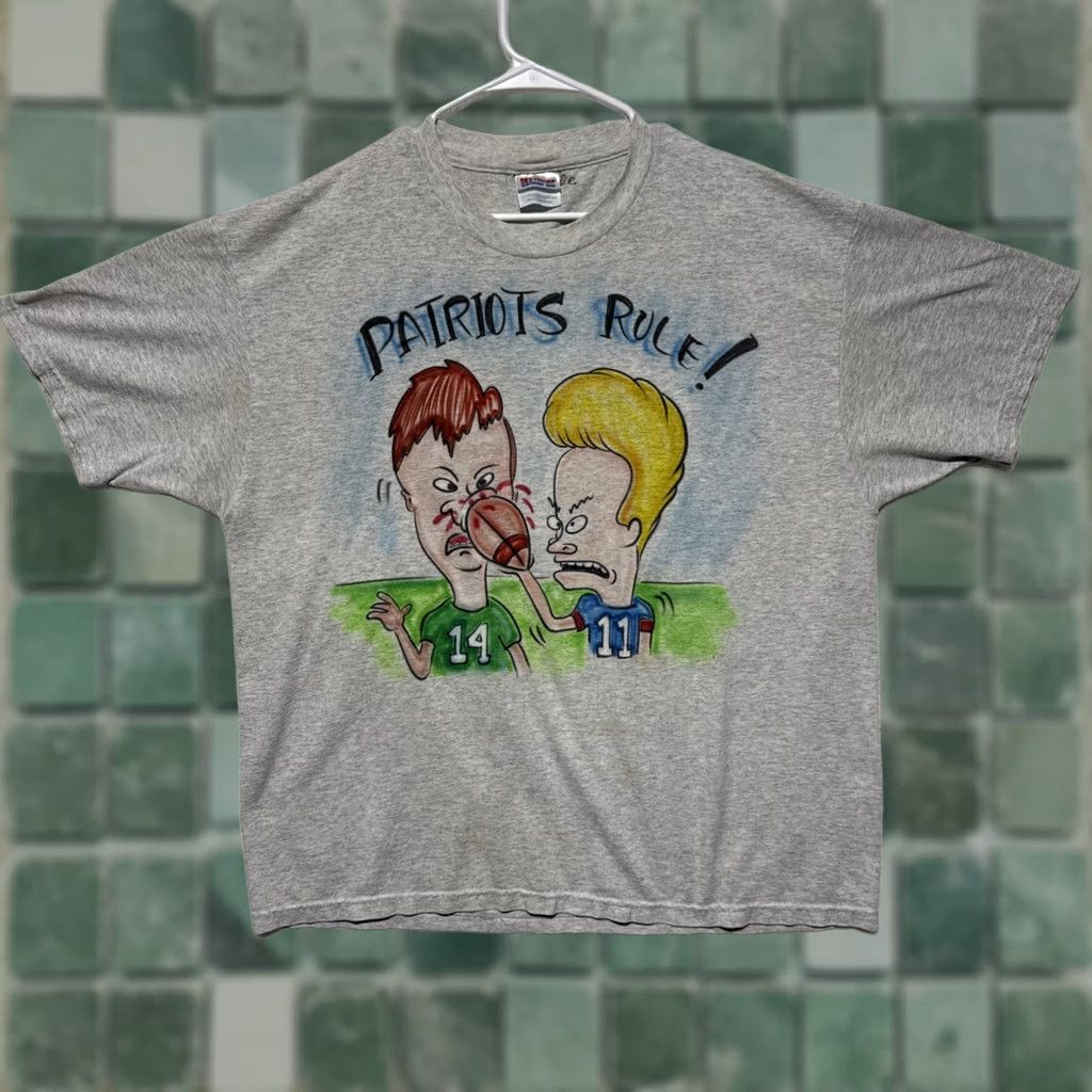 Hanes VINTAGE Bevis And Butthead Shirt XL Mens Gray 1990's Patriots Rule Football NFL Hanes Crew Neck Long Sleeve Cotton Graphic Print Size US XL / EU 56 / 4 - 1 Thumbnail