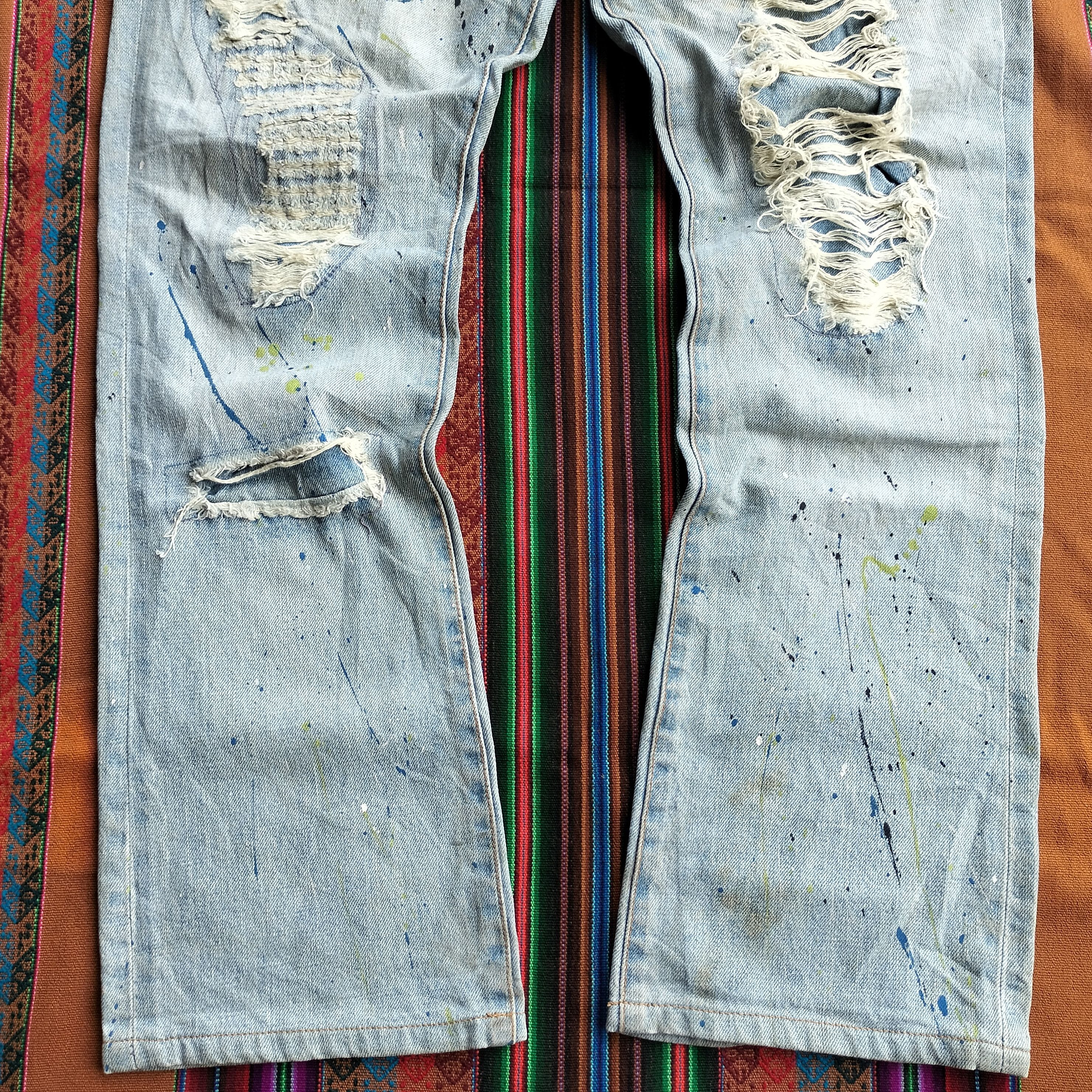 Tornado Mart paint splash snake skin studdet distressed flare denim Size US 35 - 4 Thumbnail
