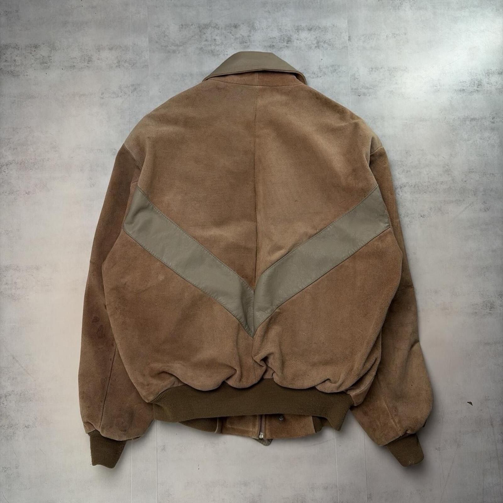 Other Vintage 90s Italian Suede Leather Chevron Moto Bomber Jacket Size US XL / EU 56 / 4 - 7 Thumbnail