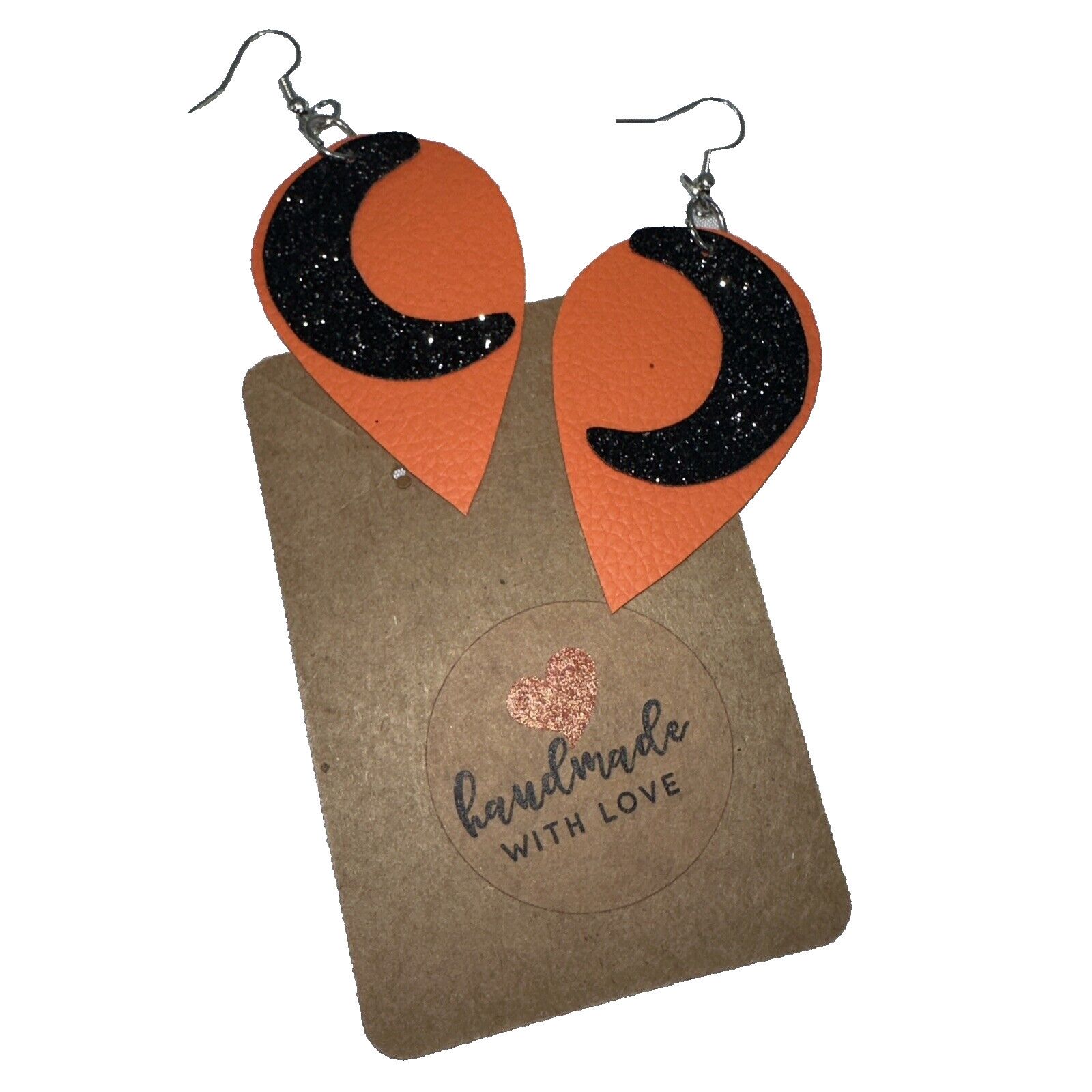 Homemade Moon Earrings Handmade by my Grandaughter Orange & Black Size ONE SIZE - 5 Thumbnail