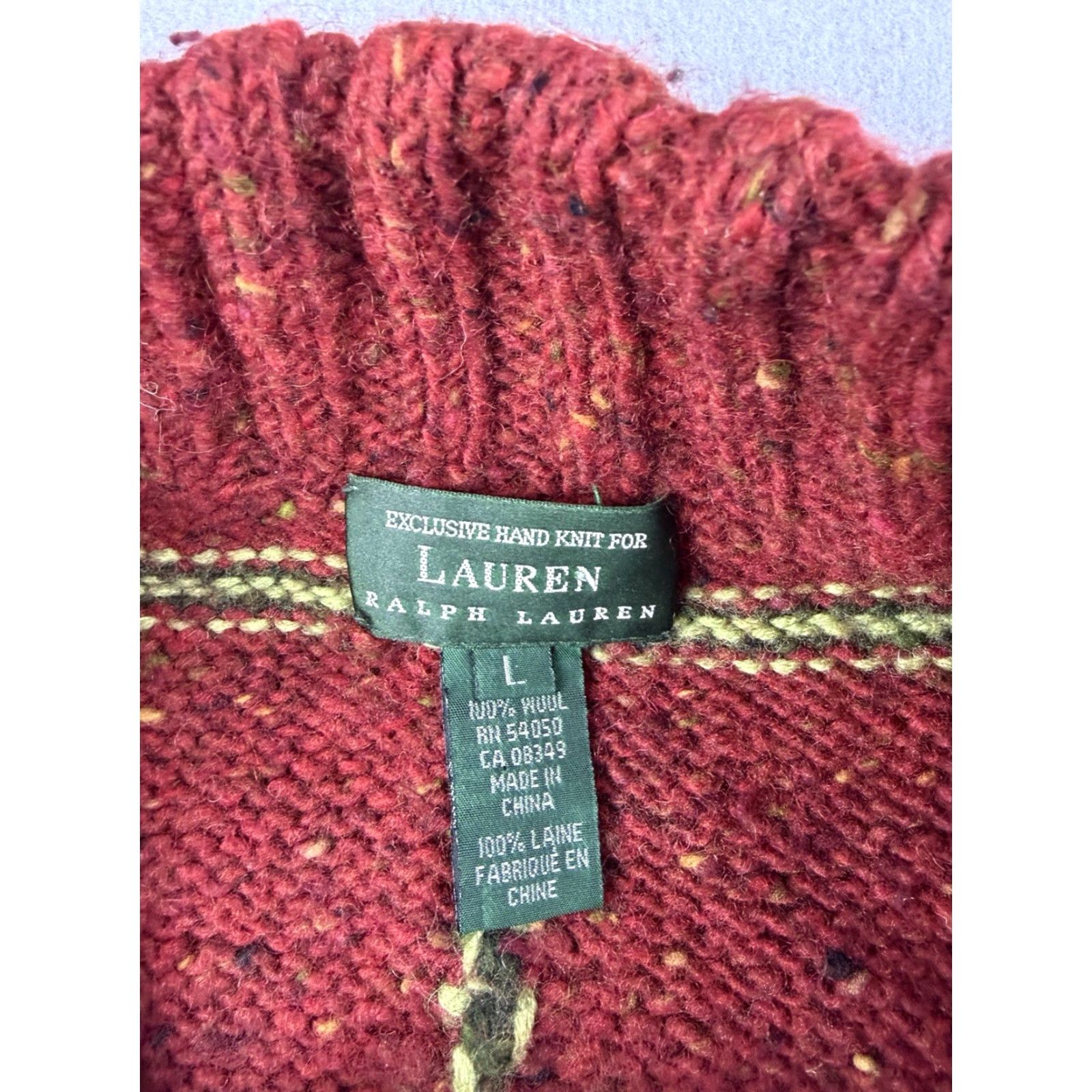 Lauren Ralph Lauren Sweater Knit Chunky Plaid Wool Mock Neck Adult Large Red Mens