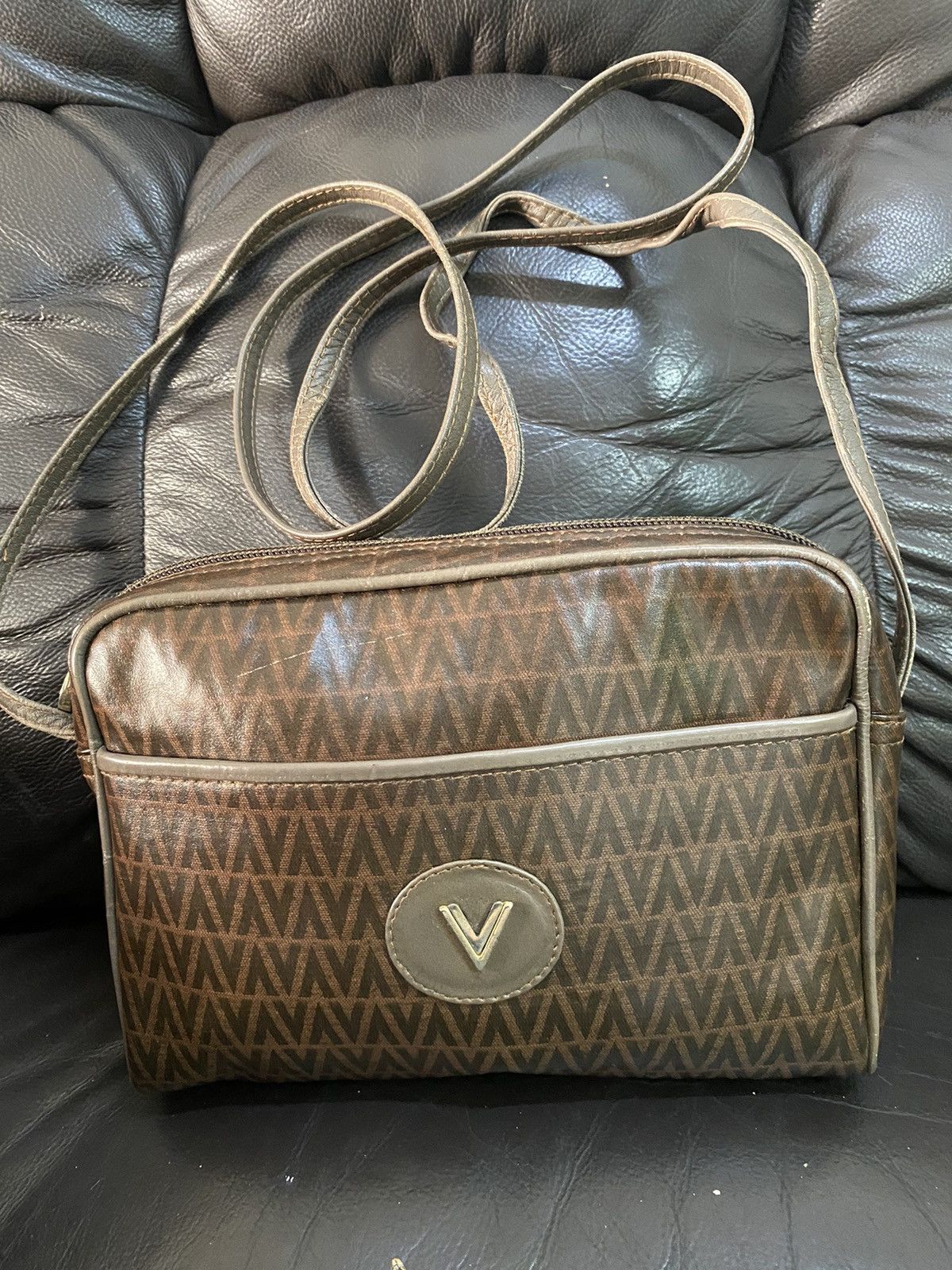 image of Italian Designers x Valentino Authentic Mario Valentino Monogram Crossbody Bag in Brown, Women's