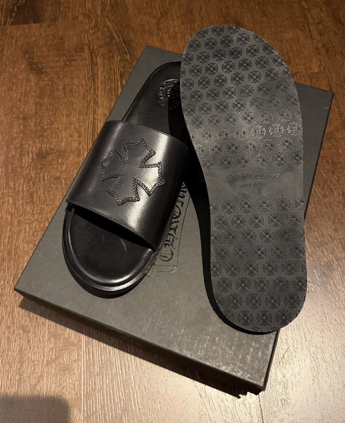 Chrome Hearts Chrome Hearts leather cross patch slides/sandals. Size US 10 / EU 43 - 4 Thumbnail
