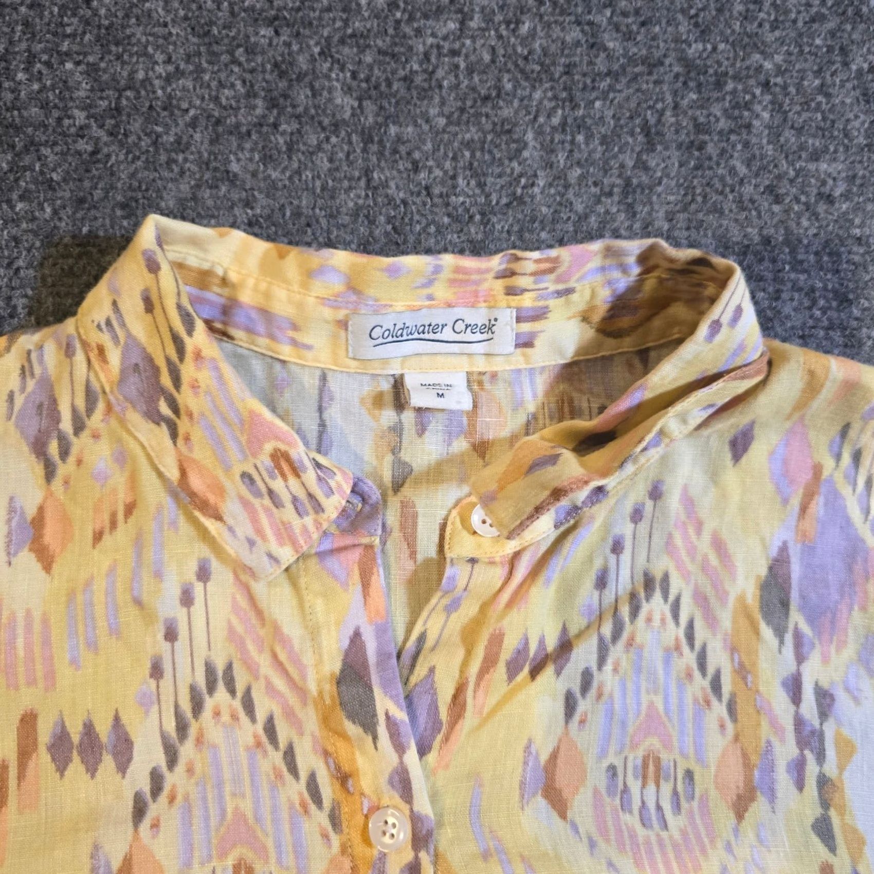 Coldwater Creek Coldwater Creek Top Womens Medium Yellow Linen Button Southwest Aztec Casual Blouse Shirt M Ladies Womens Size M / US 6-8 / IT 42-44 - 2 Thumbnail