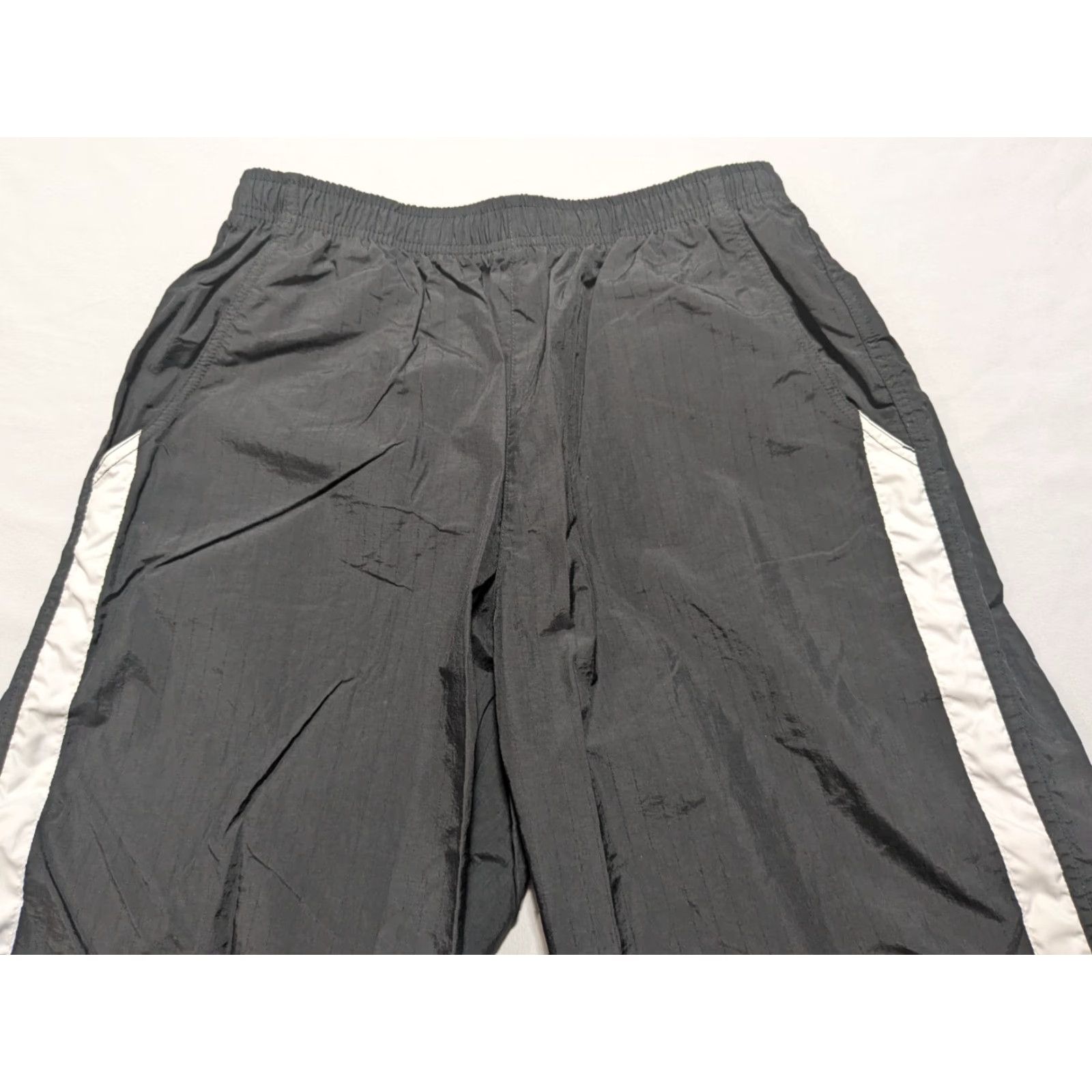 Nike VTG 90s NIKE Men Large Black Track Pants White Side-Stripe Blue Ankle Swoosh EUC Size US 33 - 2 Thumbnail