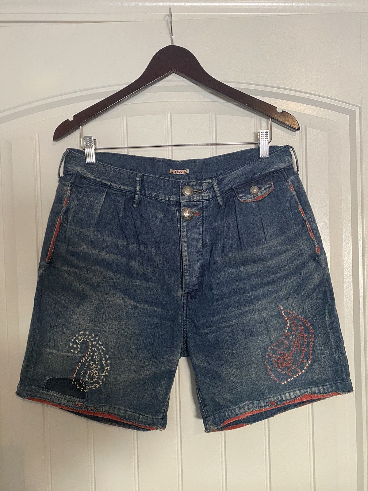 Kapital Red Paisley Denim Shorts