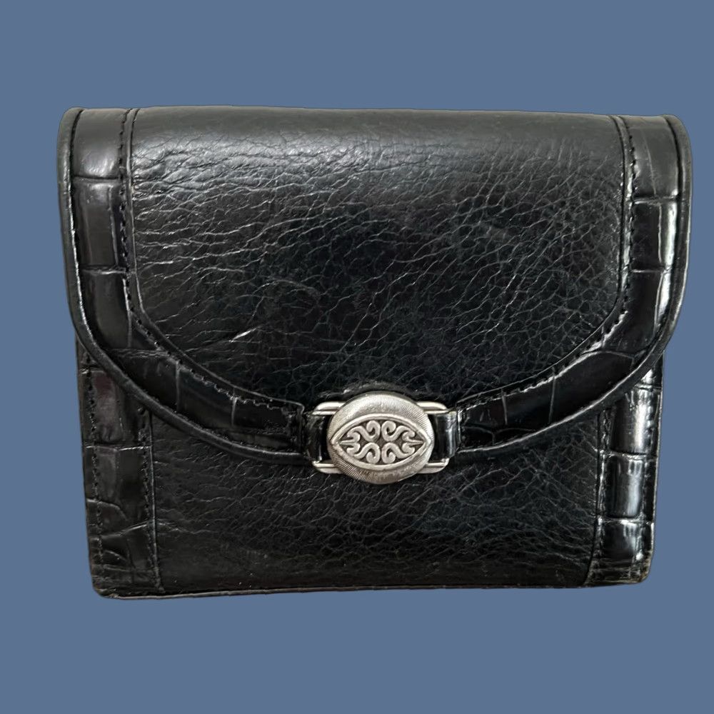 Brighton Brighton Wallet Bi-Fold Leather Black Womens Silver Credit Card Folding Croc Leather Bifold 5.5” x 4.5” Good Condition Size ONE SIZE - 1 Thumbnail