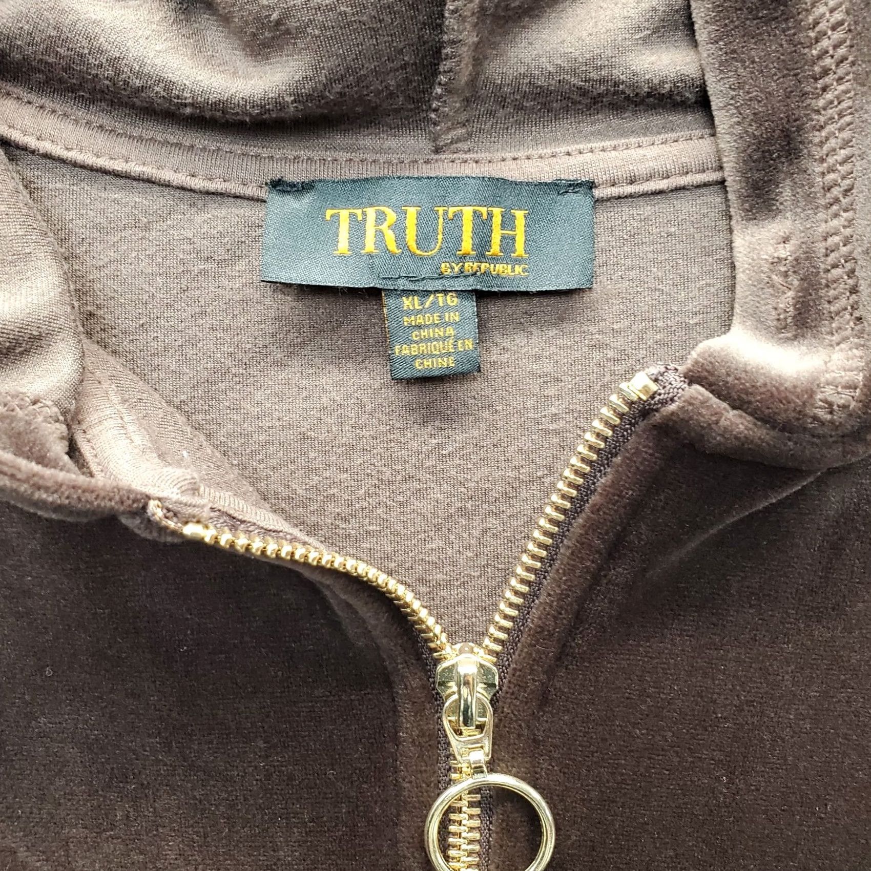 New Republic Truth Republic Velour Hoodie Womens XL Brown Crop Long Sleeve Zip Up Size XL / US 12-14 / IT 48-50 - 5 Thumbnail