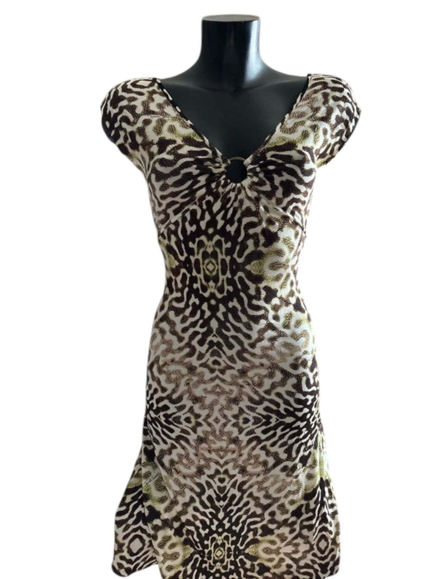 Just Cavalli Ruched Ring-Front Animal Print Dress c.2000s