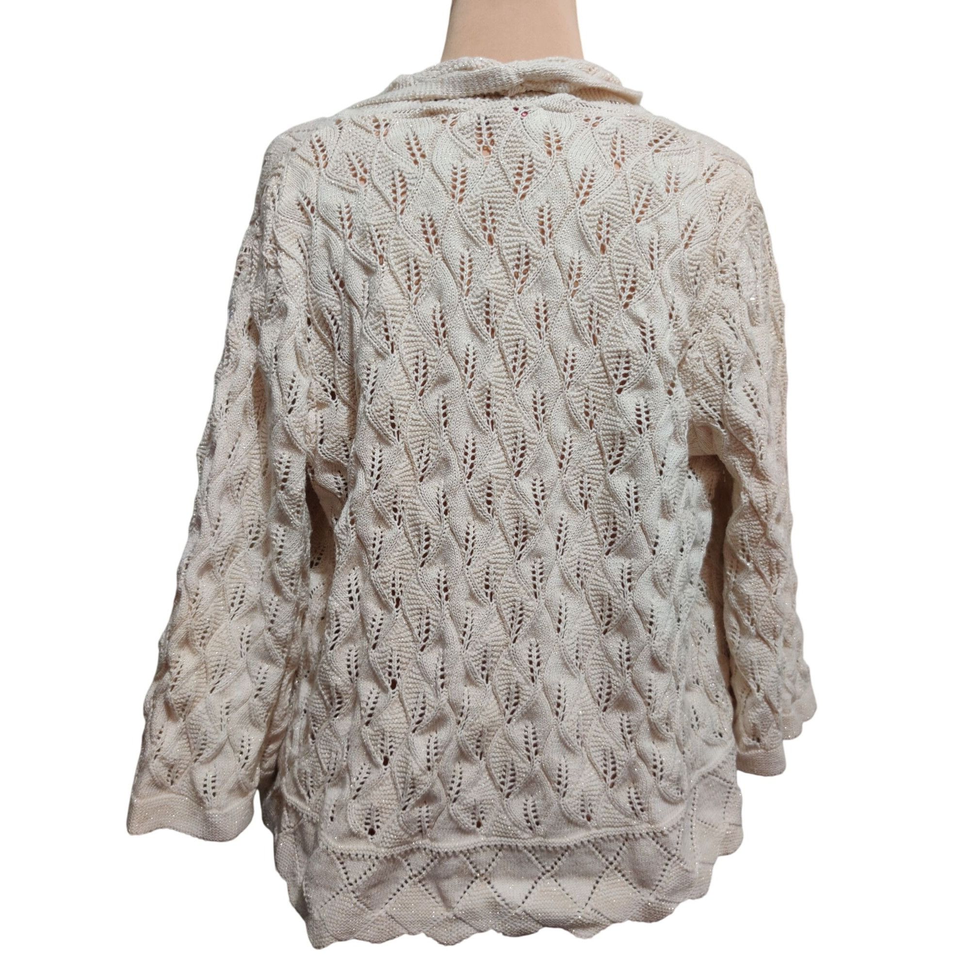 JM Collection JM Collection XL Petite Sweater Cream Metallic Open Knit Car Size XL / US 12-14 / IT 48-50 - 3 Thumbnail